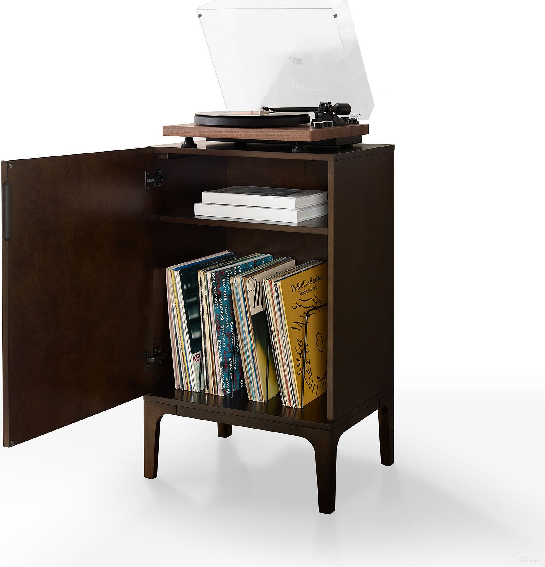 The appearance of Asher Record Storage Stand In Dark Brown designed by Crosley Brands in the transitional interior design. This dark brown piece of furniture was selected by 1StopBedrooms from Asher Collection to add a touch of cosiness and style into your home. Sku: CF1141-BR. Material: Particle Board.