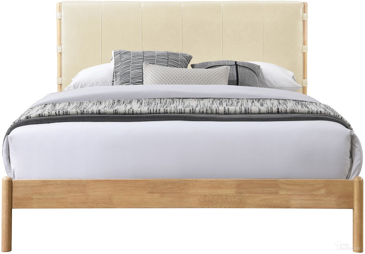 Asher Vegan Leather Queen Bed In Natural and Cream