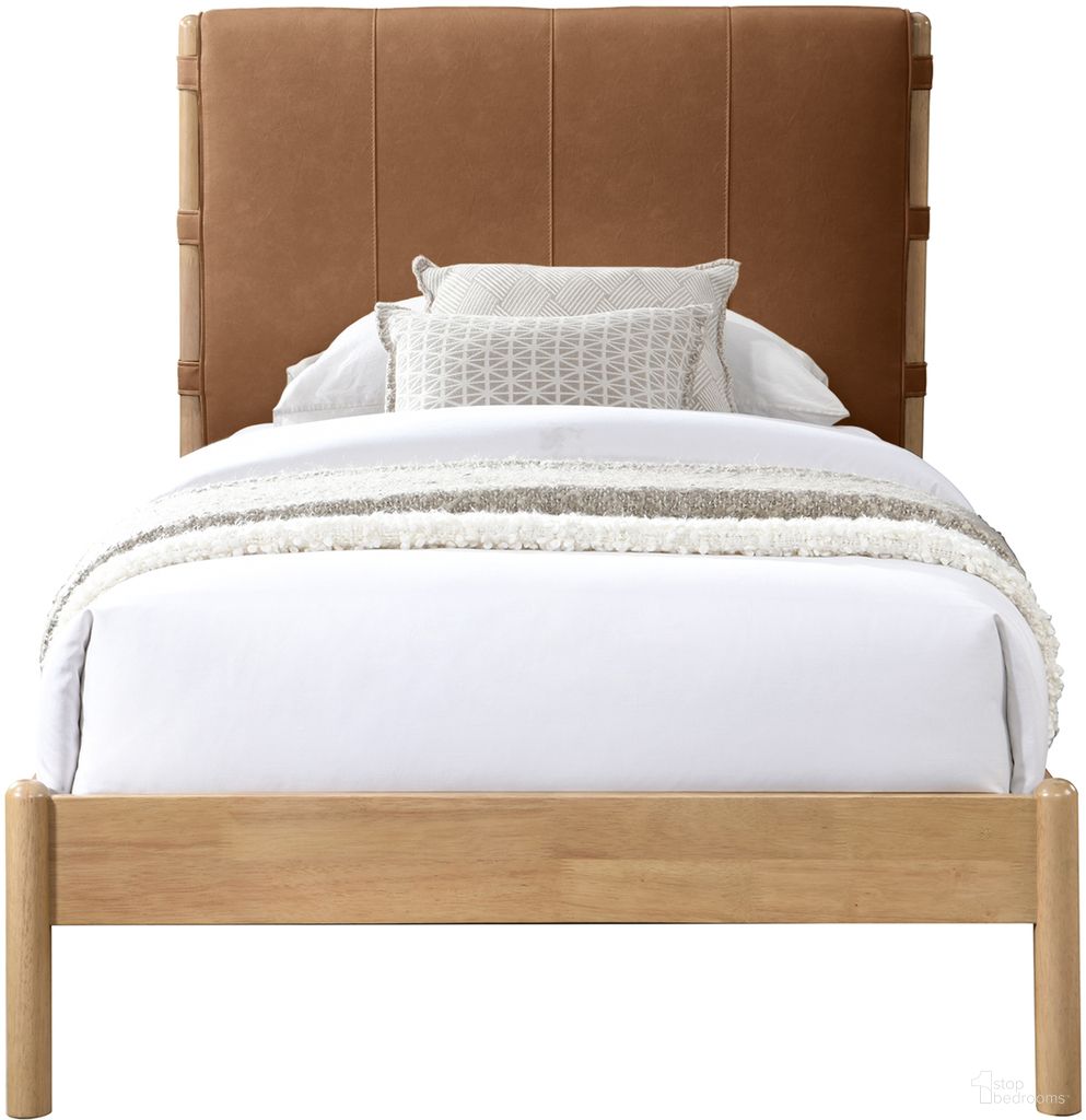 Asher Vegan Leather Twin Bed In Cognac and Natural