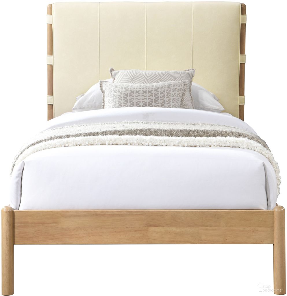 Asher Vegan Leather Twin Bed In Natural and Cream