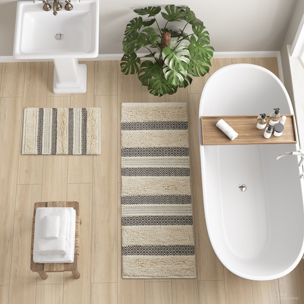 Asher Woven Texture Stripe Bath Rug In Black