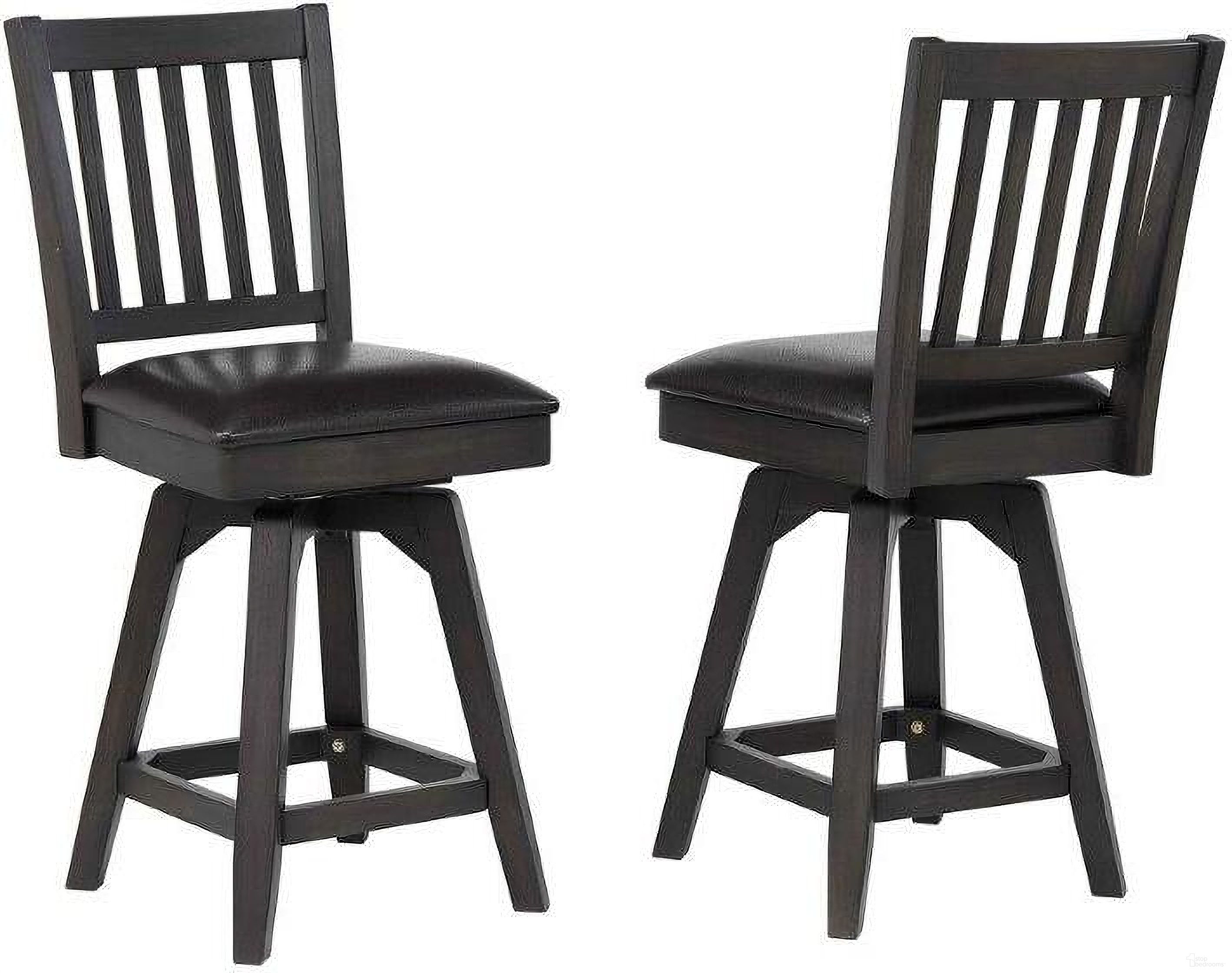 The appearance of Ashford 24 Inch Slat Back Swivel Counter Stool w/vinyl seat, Black Set of 2 designed by ECI in the modern / contemporary interior design. This black piece of furniture  was selected by 1StopBedrooms from Ashford Collection to add a touch of cosiness and style into your home. Sku: 1859-23-CS. Material: Wood.