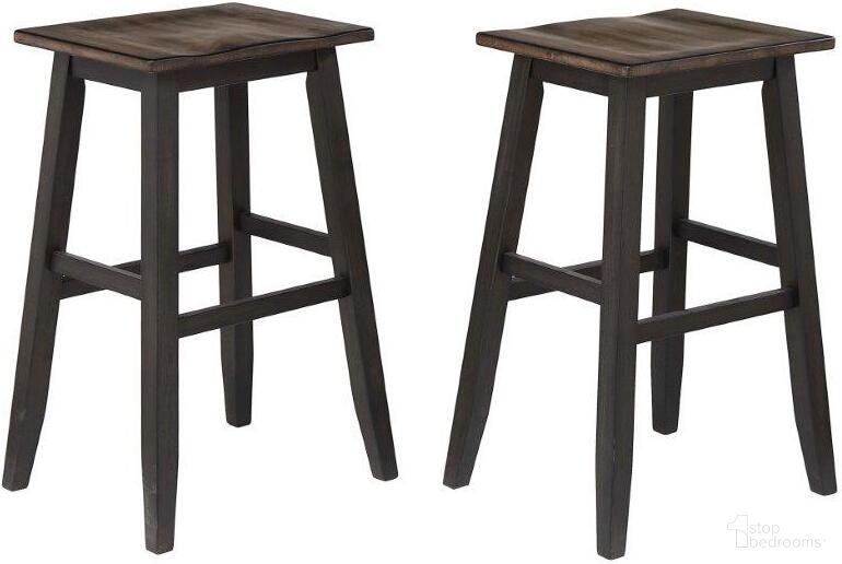 Ashford 30 Inch Saddle Stool w/wood seat, Black and Rustic Walnut Set of 2