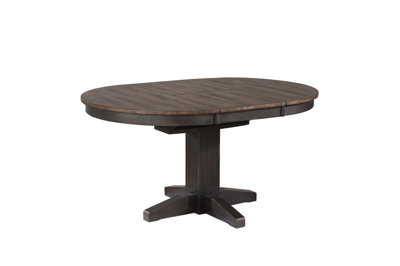 Ashford Round Pedestal Dining Table In Black And Rustic Walnut By Eci 1stopbedrooms 2130