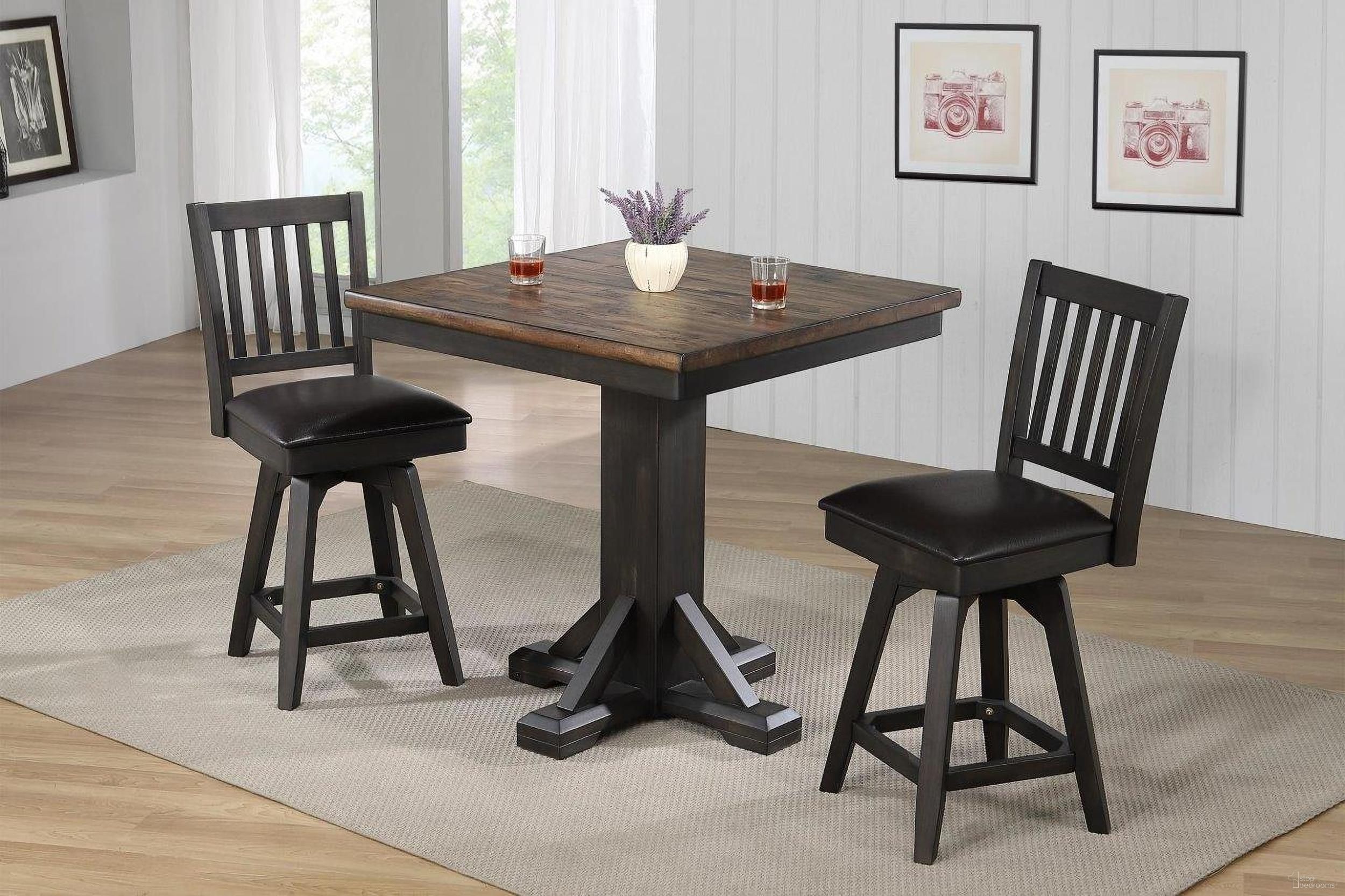 Ashford Square Pub Counter Height Dining Room Set In Black and Rustic Walnut