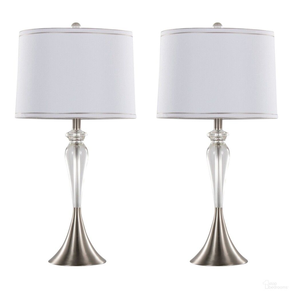 The appearance of Ashland 28 Inch Crystal Table Lamp with Trim Set of 2 In White and Brushed Nickel designed by Lumisource in the modern / contemporary interior design. This white and brushed nickel piece of furniture was selected by 1StopBedrooms from Ashland Collection to add a touch of cosiness and style into your home. Sku: GTC28-ASHLND CLBNIW2. Material: Crystal.