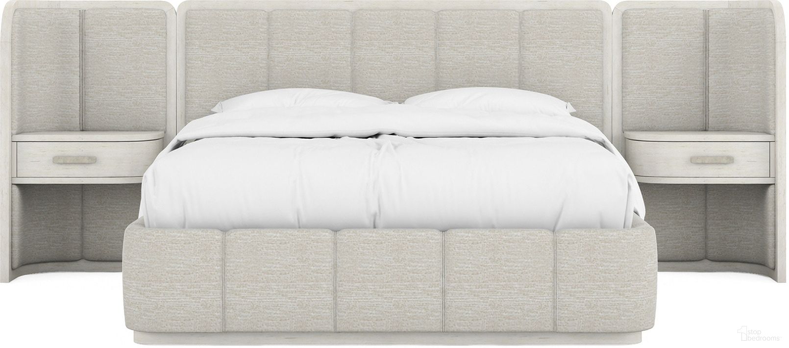 Ashlar King Upholstered Wall Panel Bed In Bisque and Ecru