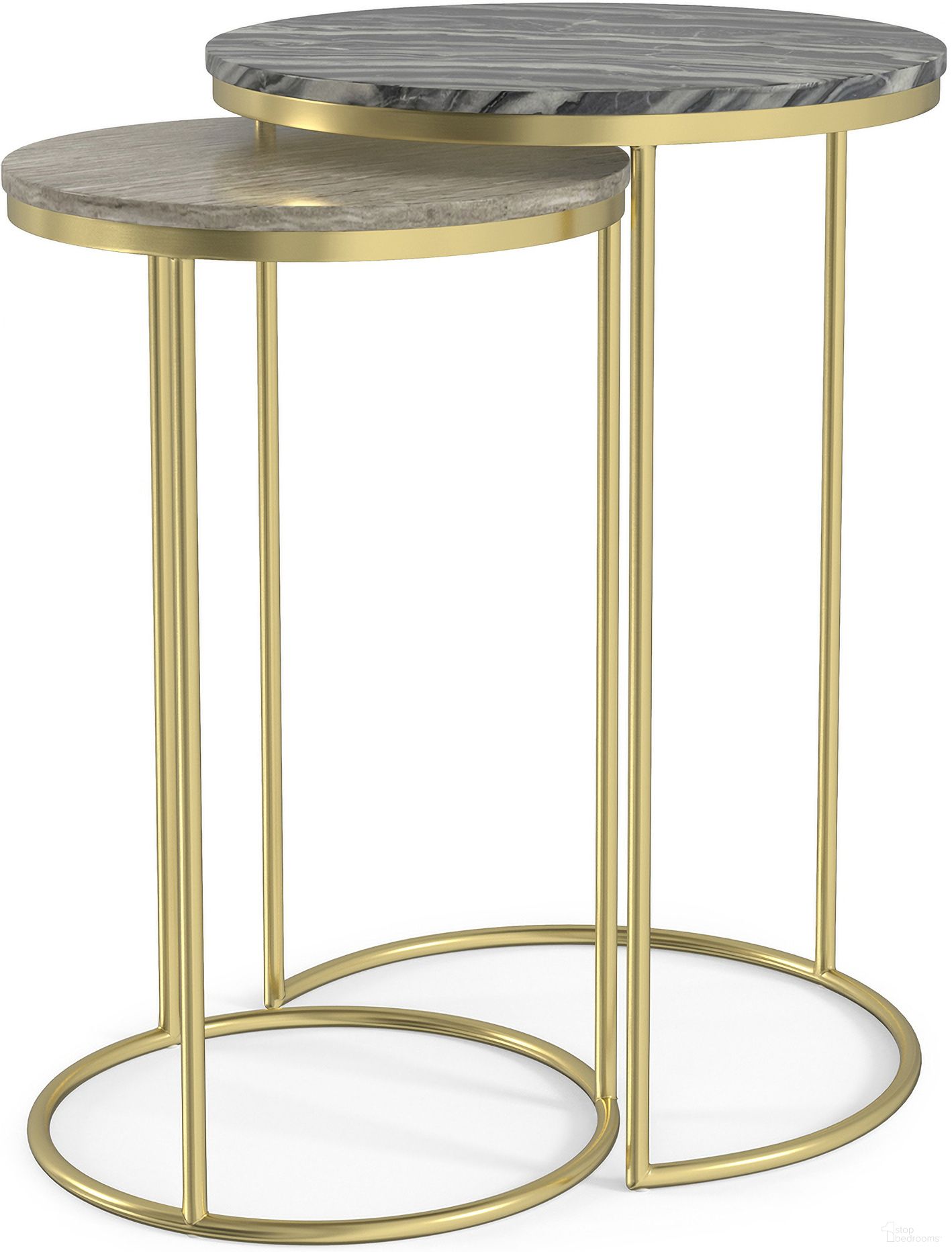The appearance of Ashley 2-Piece Nesting Table In Gold designed by Simpli Home in the modern / contemporary interior design. This gold piece of furniture  was selected by 1StopBedrooms from Ashley Collection to add a touch of cosiness and style into your home. Sku: AXCASH-NT-GMRB. Material: Marble.