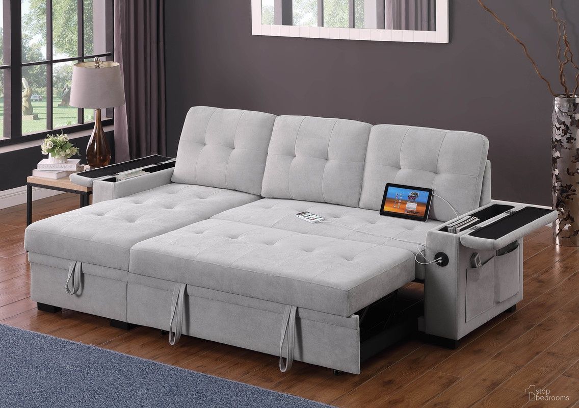 Ashlyn II 84"W Woven Fabric Reversible Sleeper Sectional Sofa In Gray