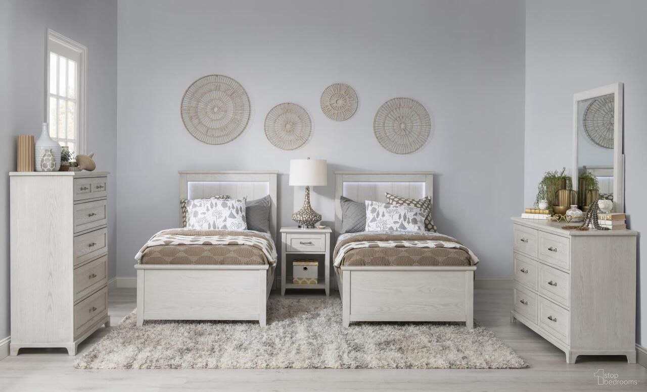 The appearance of Ashton Complete Youth Panel Bedroom Set In Bleached Linen designed by Legacy Classic in the transitional interior design. This bleached linen piece of furniture was selected by 1StopBedrooms from Ashton Collection to add a touch of cosiness and style into your home. Sku: 3860-4104;3860-4114;3860-4900;3860-3101. Bed Size: Full. Material: Oak Veneer.