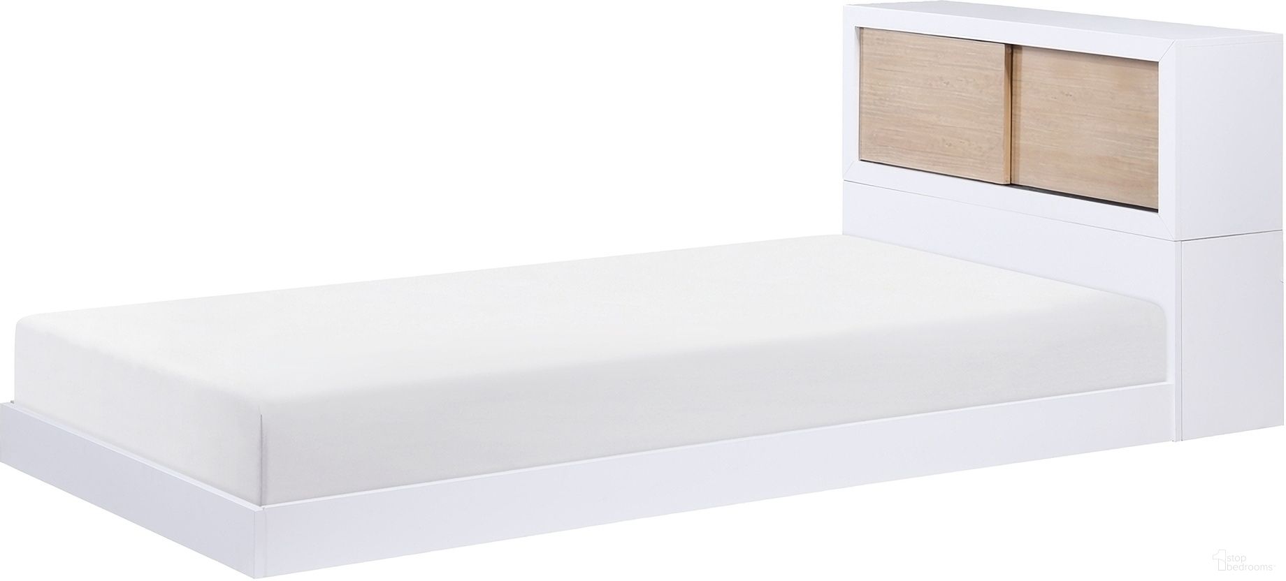 The appearance of Asker Twin Bookcase Platform Bed In White and Brown designed by Homelegance in the transitional interior design. This white/brown piece of furniture was selected by 1StopBedrooms from Asker Collection to add a touch of cosiness and style into your home. Sku: B2012BCT-1;B2012BCT-2;B2012BCT-3. Bed Type: Platform Bed. Bed Size: Twin. Material: Pine Veneer.