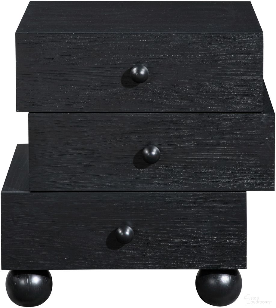 The appearance of Askew Night Stand In Black designed by Meridian in the modern / contemporary interior design. This black piece of furniture was selected by 1StopBedrooms from Askew Collection to add a touch of cosiness and style into your home. Sku: 327Black-NS. Material: Oak Veneer.