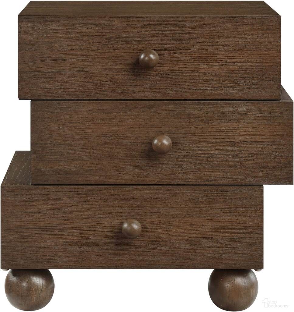 The appearance of Askew Night Stand In Brown designed by Meridian in the modern / contemporary interior design. This brown piece of furniture was selected by 1StopBedrooms from Askew Collection to add a touch of cosiness and style into your home. Sku: 327Brown-NS. Material: Oak Veneer.