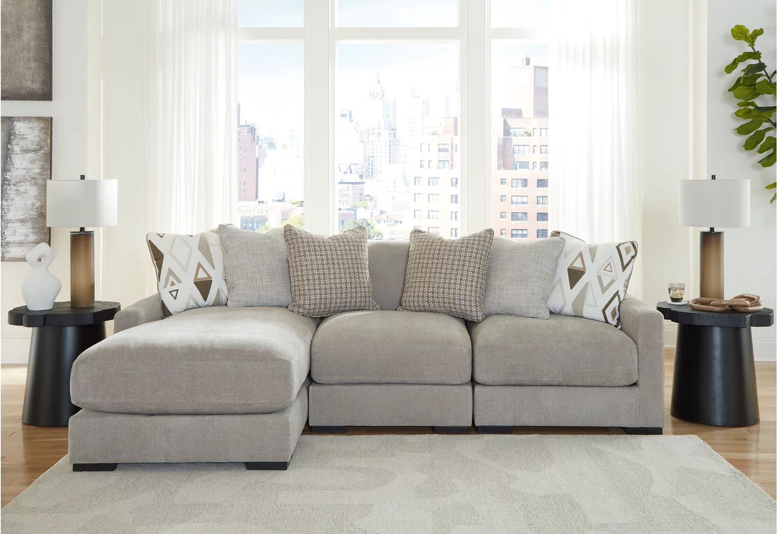 The appearance of Aslan Court 3-Piece LAF Sofa Sectional with Chaise In Pebble designed by Signature Design by Ashley in the modern / contemporary interior design. This pebble piece of furniture was selected by 1StopBedrooms from Aslan Court Collection to add a touch of cosiness and style into your home. Sku: 2030516;2030546;2030565. Material: Polyester.