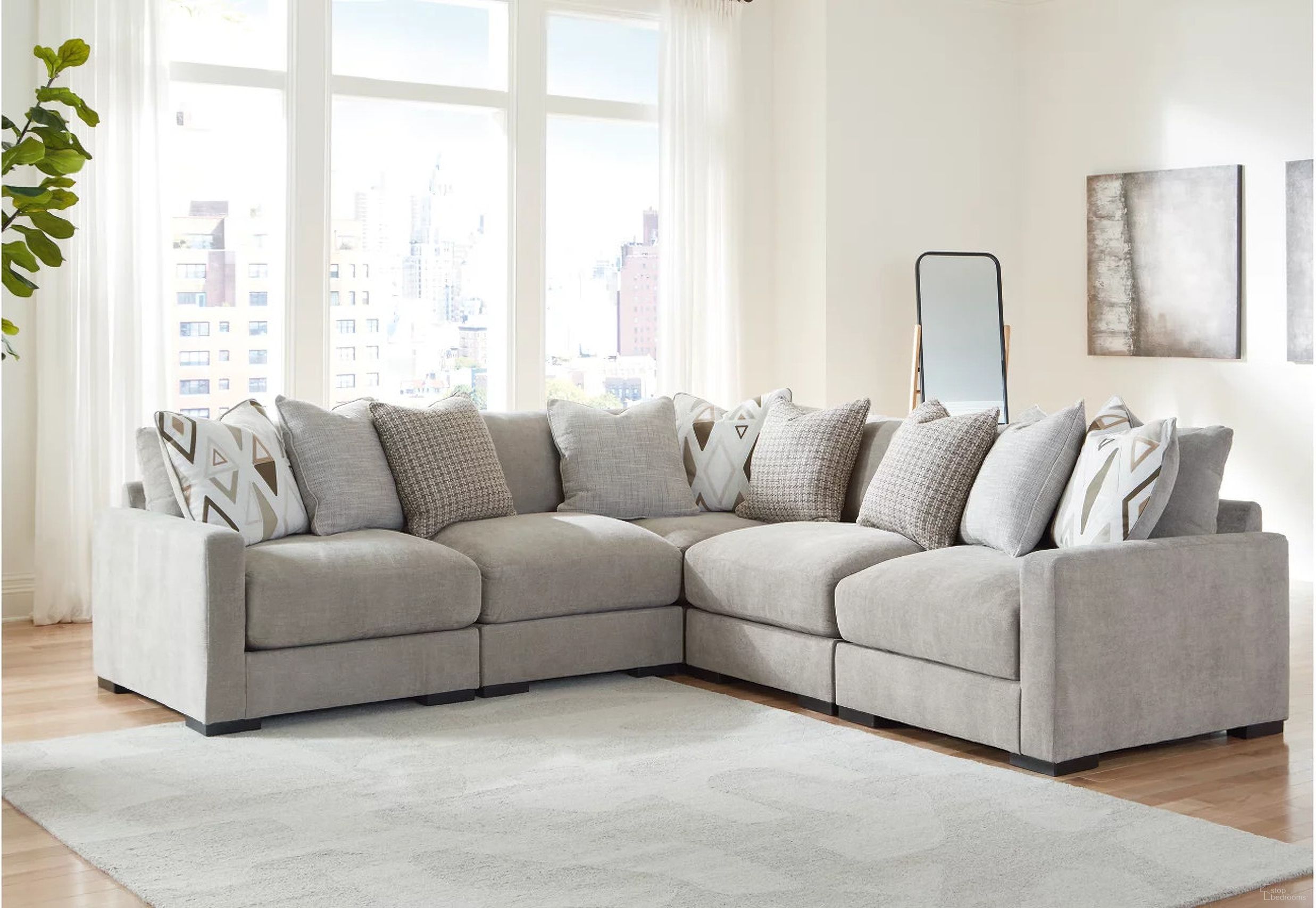 The appearance of Aslan Court 5-Piece Sectional In Pebble designed by Signature Design by Ashley in the modern / contemporary interior design. This pebble piece of furniture was selected by 1StopBedrooms from Aslan Court Collection to add a touch of cosiness and style into your home. Sku: 2030564;2030546;2030546;2030577;2030565. Material: Polyester.