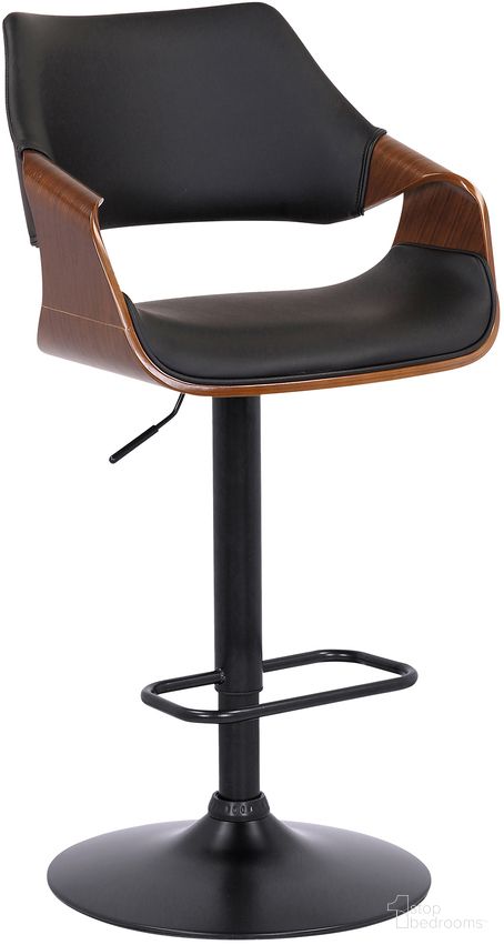 The appearance of Aspen Adjustable Swivel Black Faux Leather and Walnut Wood Bar Stool with Black Base designed by Armen Living in the transitional interior design. This walnut and black piece of furniture  was selected by 1StopBedrooms from Aspen Collection to add a touch of cosiness and style into your home. Sku: LCASBAWABL. Material: Wood.