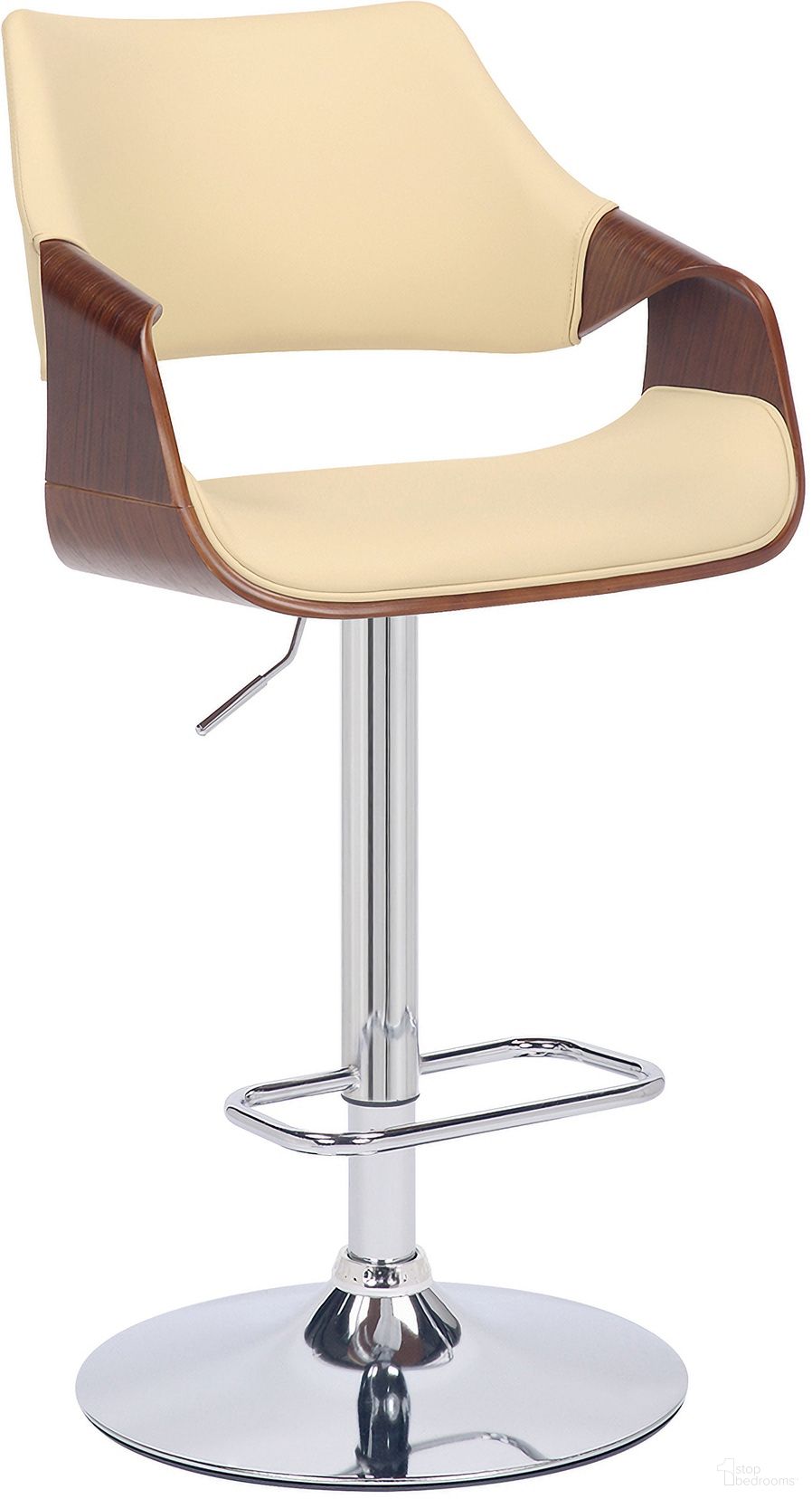 Aspen Adjustable Swivel Cream Faux Leather and Walnut Wood Bar Stool with Chrome Base