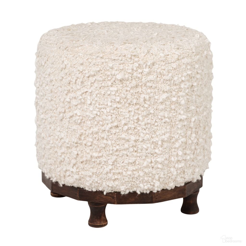 The appearance of Aspen Boucle Upholstered Cotton Woven Stool with Dark Wood Legs In Ivory designed by Rowena Interiors in the traditional interior design. This ivory piece of furniture was selected by 1StopBedrooms from Aspen Collection to add a touch of cosiness and style into your home. Sku: EC2231. Material: Polyester.