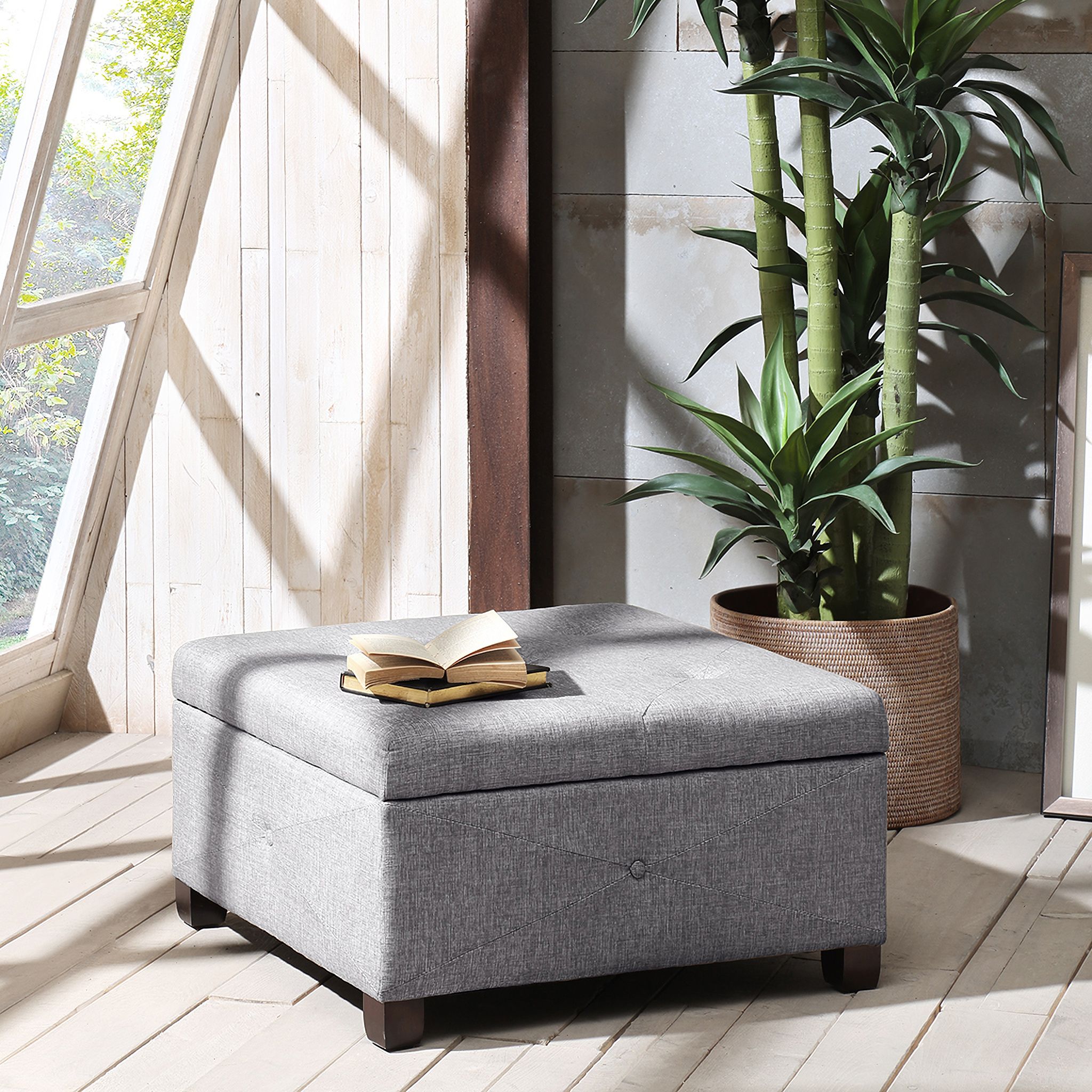 The appearance of Aspen Button Tufted Storage Ottoman In Charcoal designed by Olliix in the transitional interior design. This charcoal piece of furniture was selected by 1StopBedrooms from Aspen Collection to add a touch of cosiness and style into your home. Sku: FPF18-0256. Material: Wood.