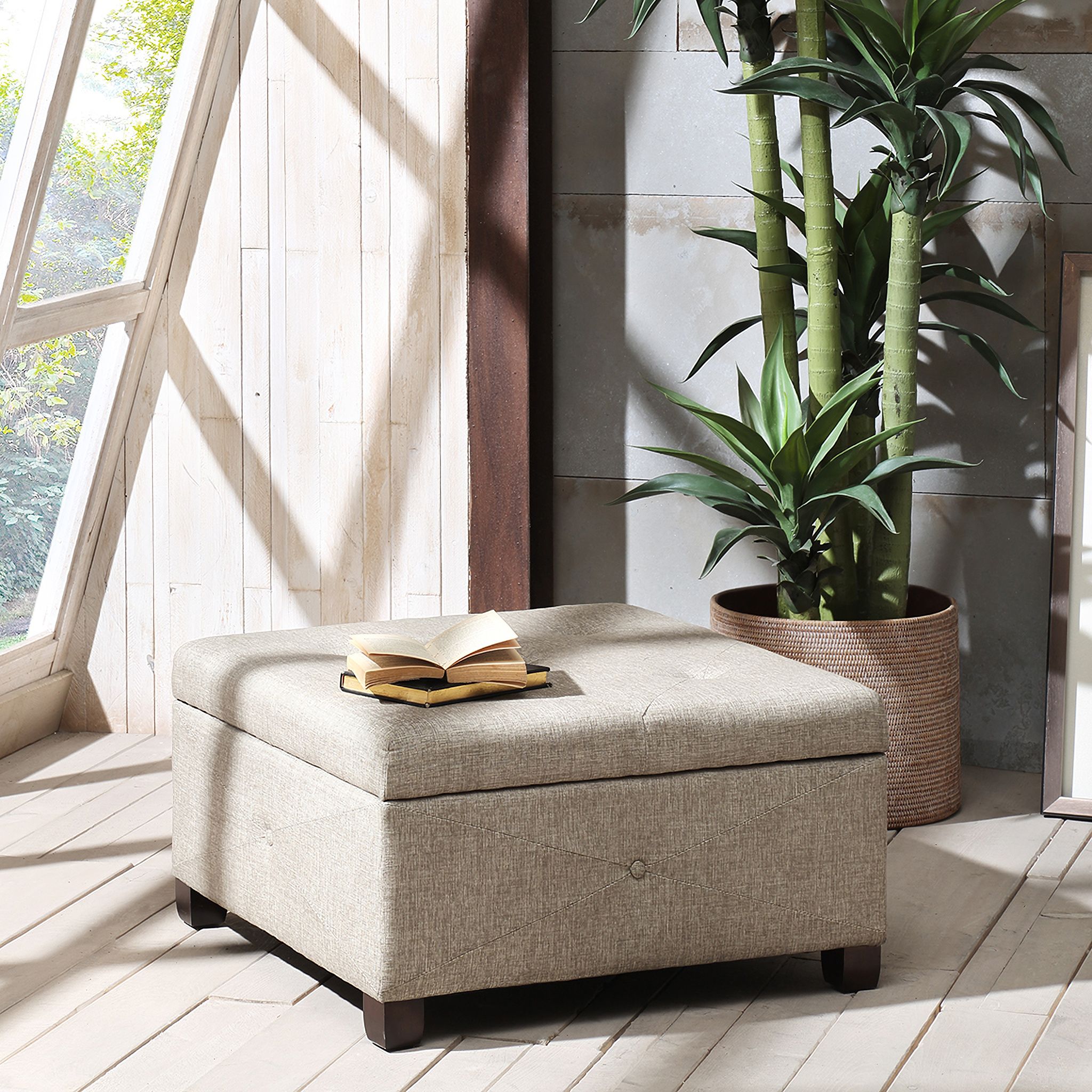 The appearance of Aspen Button Tufted Storage Ottoman In Sand designed by Olliix in the transitional interior design. This sand piece of furniture was selected by 1StopBedrooms from Aspen Collection to add a touch of cosiness and style into your home. Sku: FPF18-0255. Material: Wood.