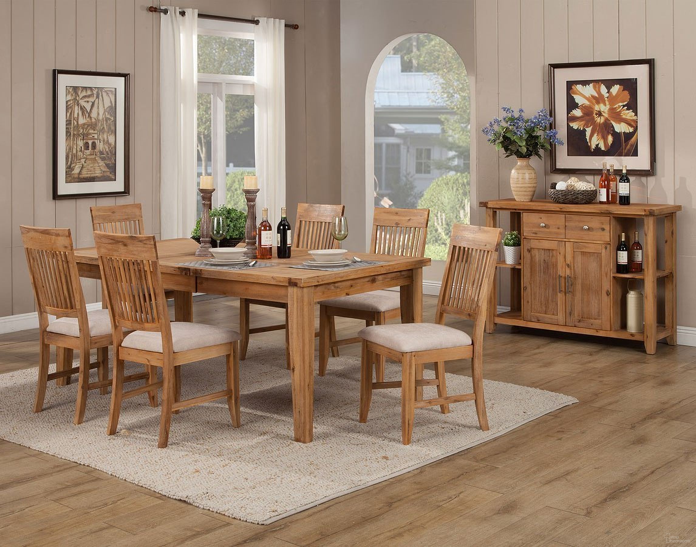 The appearance of Aspen Natural Extendable Dining Room Set designed by Alpine in the rustic / southwestern interior design. This brown piece of furniture was selected by 1StopBedrooms from Aspen Collection to add a touch of cosiness and style into your home. Sku: 8812-01;8812-02. Table Base Style: Legs. Material: Wood. Table Top Shape: Rectangular. Size: 42".