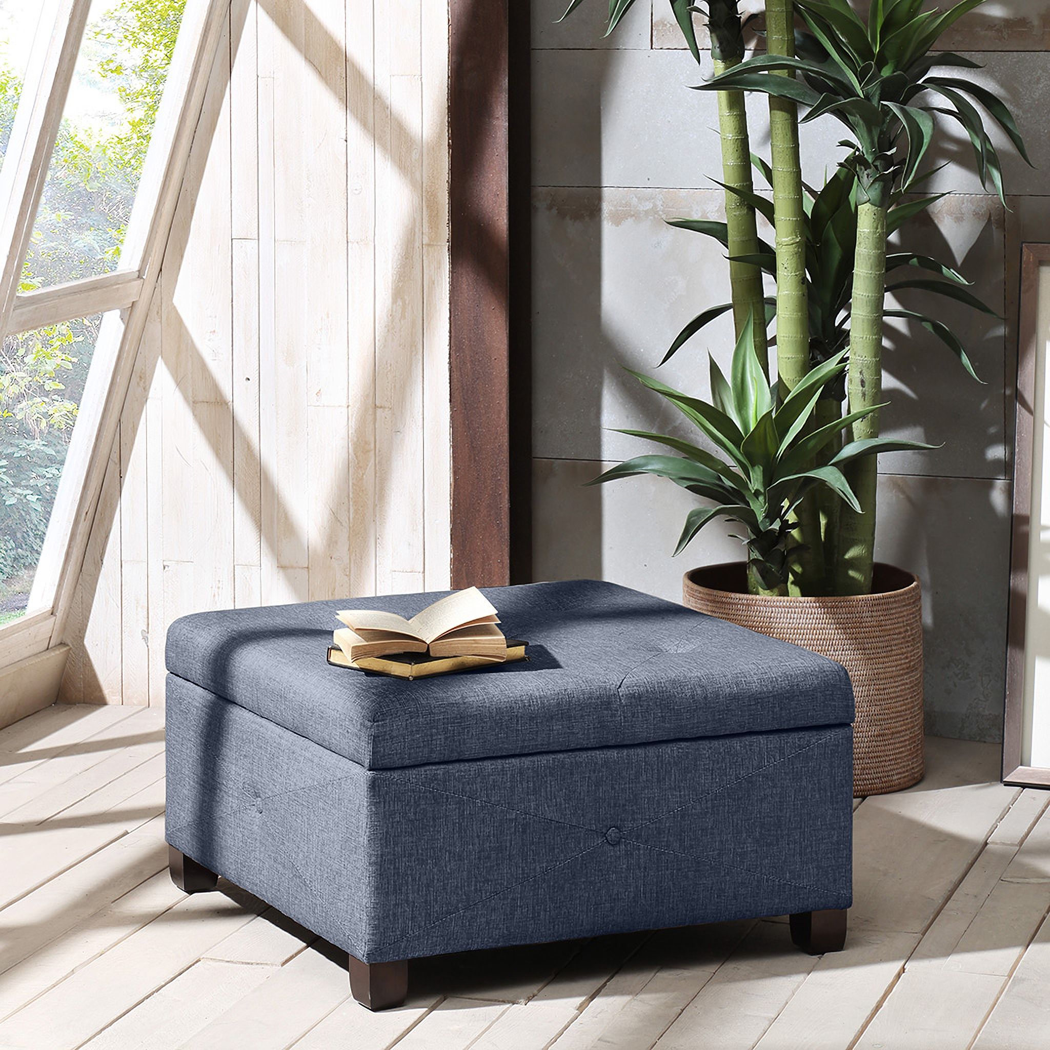 The appearance of Aspen Ottoman In Blue designed by Olliix in the transitional interior design. This blue piece of furniture was selected by 1StopBedrooms from Aspen Collection to add a touch of cosiness and style into your home. Sku: MP101-1002. Material: Wood.