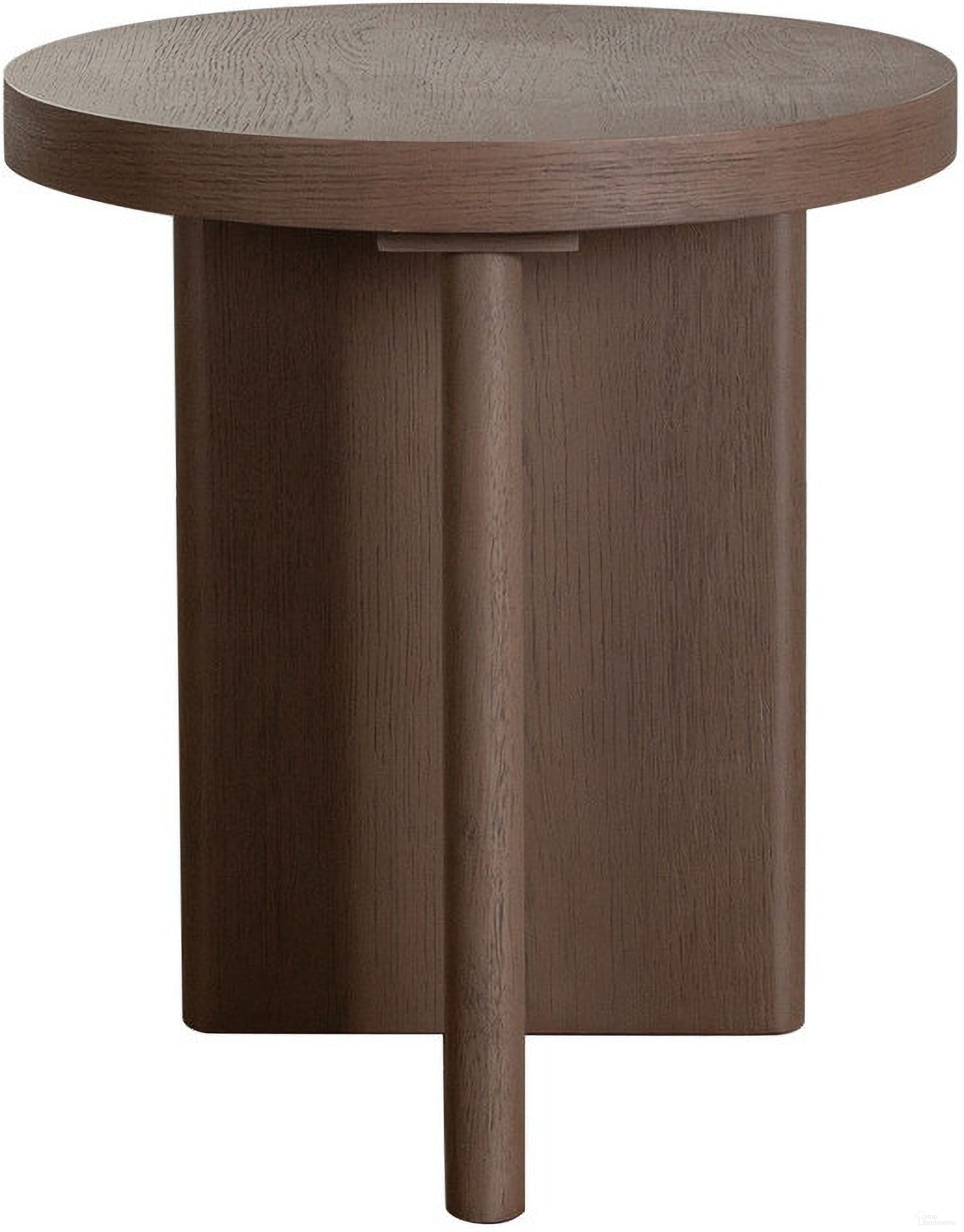 The appearance of Aspen Round End Table In Dark Oak Finish designed by Diamond Sofa in the modern / contemporary interior design. This almond oak piece of furniture was selected by 1StopBedrooms from Aspen Collection to add a touch of cosiness and style into your home. Sku: ASPENETOA. Material: Wood.