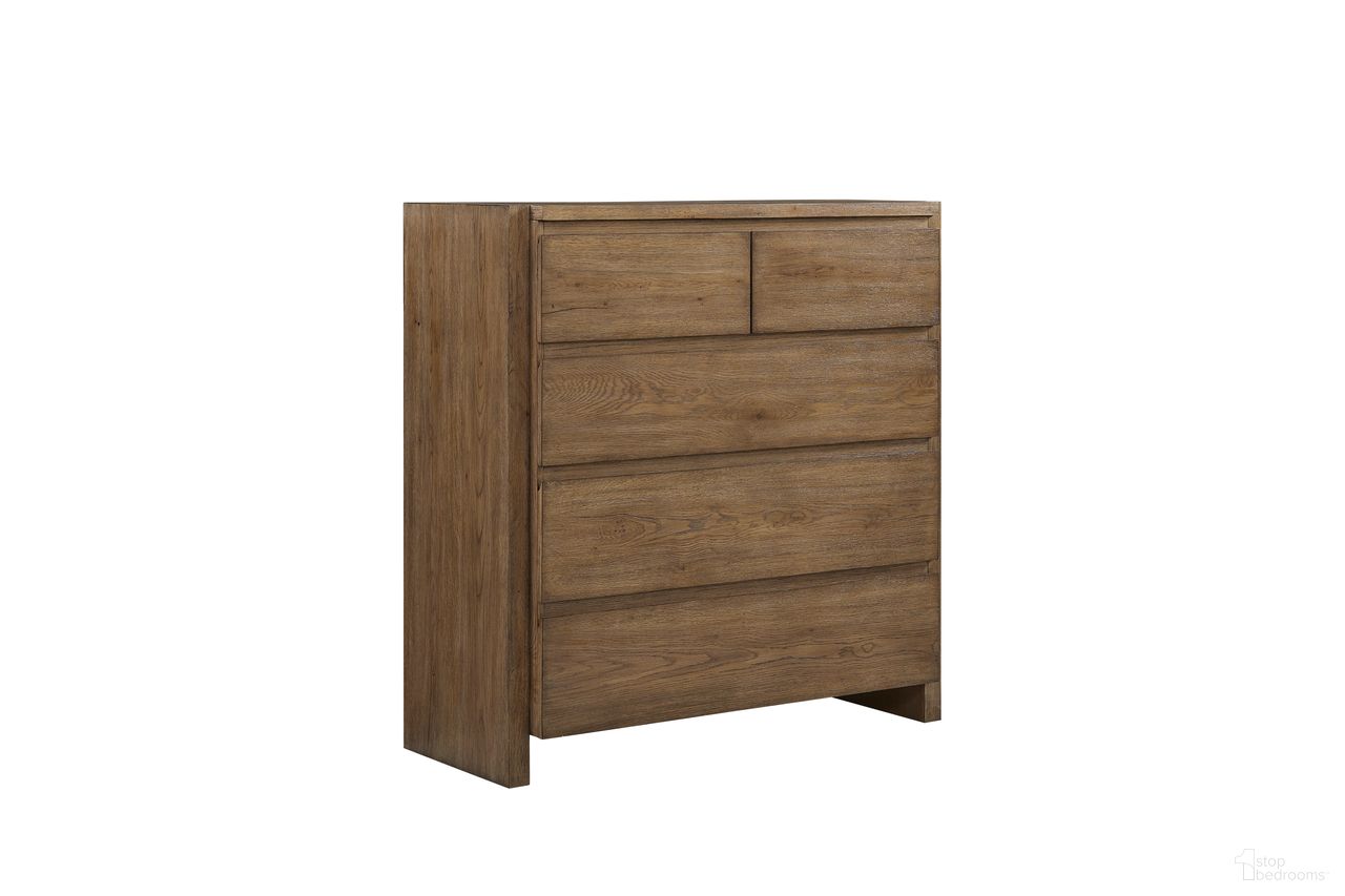 The appearance of Aspen Springs 5 Drawer Chest in Weathered Plank designed by FD Home in the transitional interior design. This weathered plank piece of furniture was selected by 1StopBedrooms from Aspen Springs Collection to add a touch of cosiness and style into your home. Sku: 7559-11. Material: Poplar Solid.