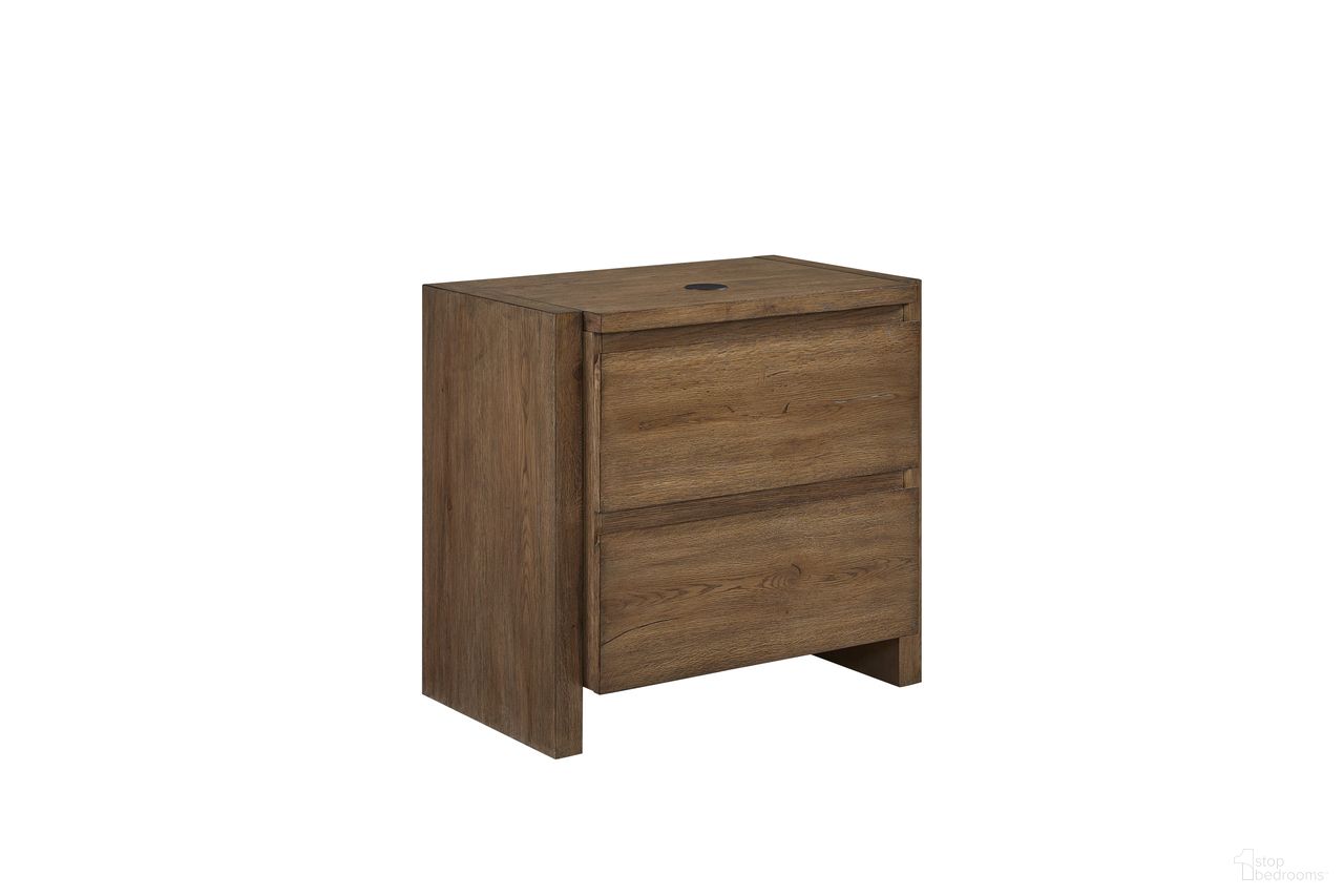 The appearance of Aspen Springs Nightstand with Wireless Charging in Weathered Plank designed by FD Home in the transitional interior design. This weathered plank piece of furniture was selected by 1StopBedrooms from Aspen Springs Collection to add a touch of cosiness and style into your home. Sku: 7559-02. Material: Poplar Solid.