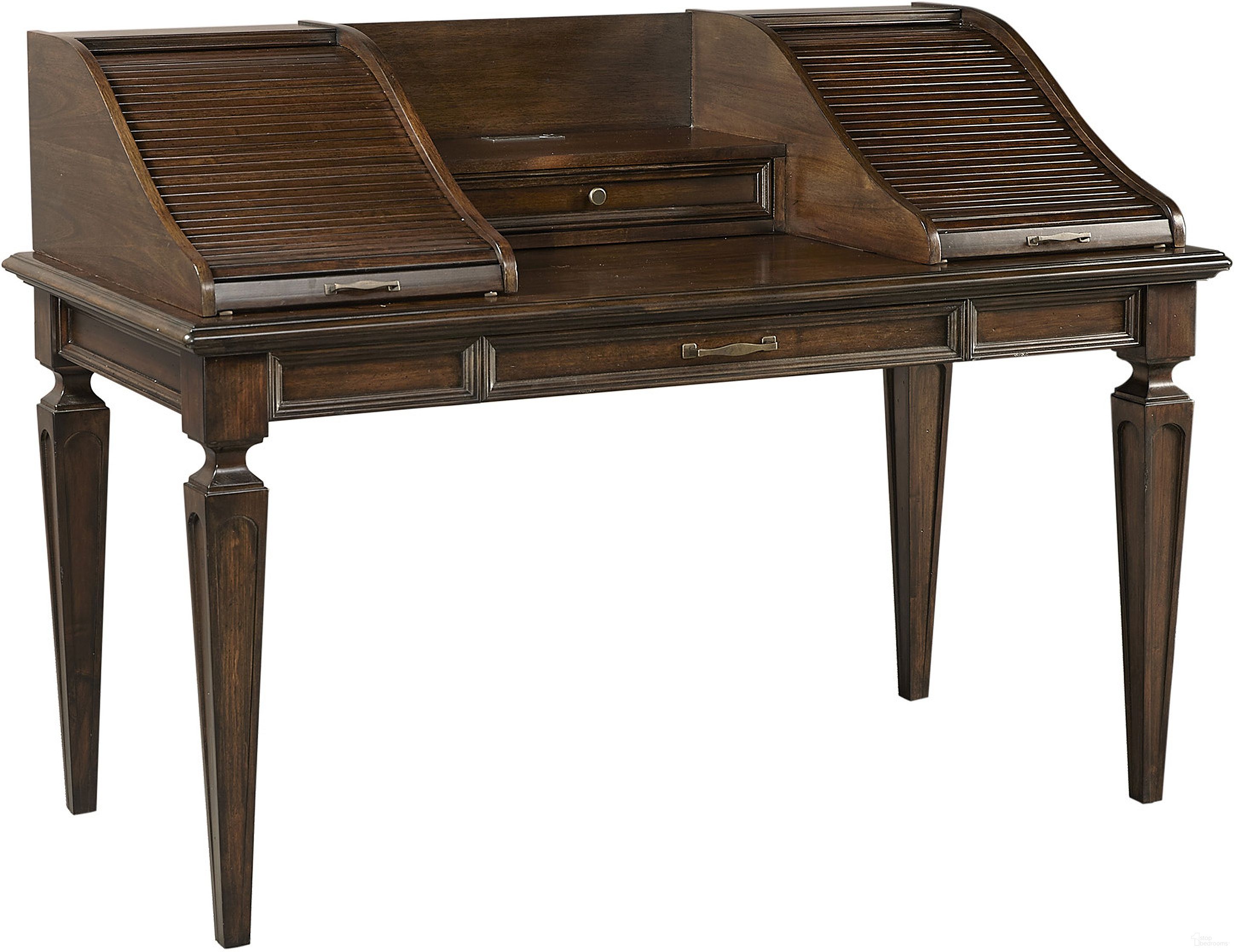 The appearance of Grand Classic 66 Inch Roll Top Writing Desk In Dark Brown designed by Aspenhome in the traditional interior design. This dark brown piece of furniture was selected by 1StopBedrooms from Grand Classic Collection to add a touch of cosiness and style into your home. Sku: I91-361WD. Material: Wood.