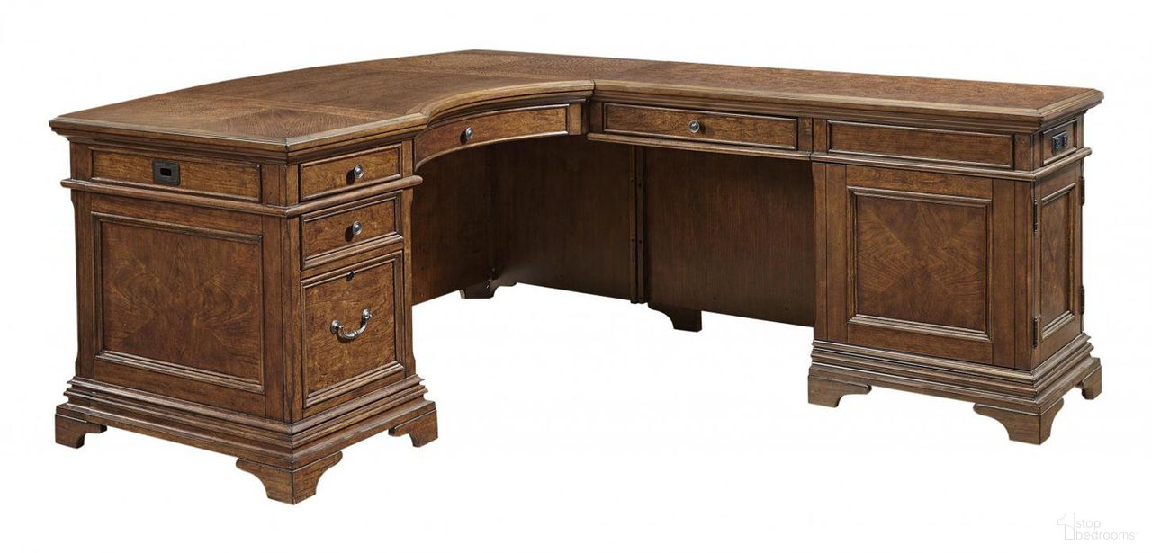 The appearance of Aspenhome Hawthorne Desk and Reversible Return in Brown Cherry designed by Aspenhome in the traditional interior design. This brown piece of furniture  was selected by 1StopBedrooms from Hawthorne Collection to add a touch of cosiness and style into your home. Sku: I26-307-1;I26-308-1. Material: Wood.