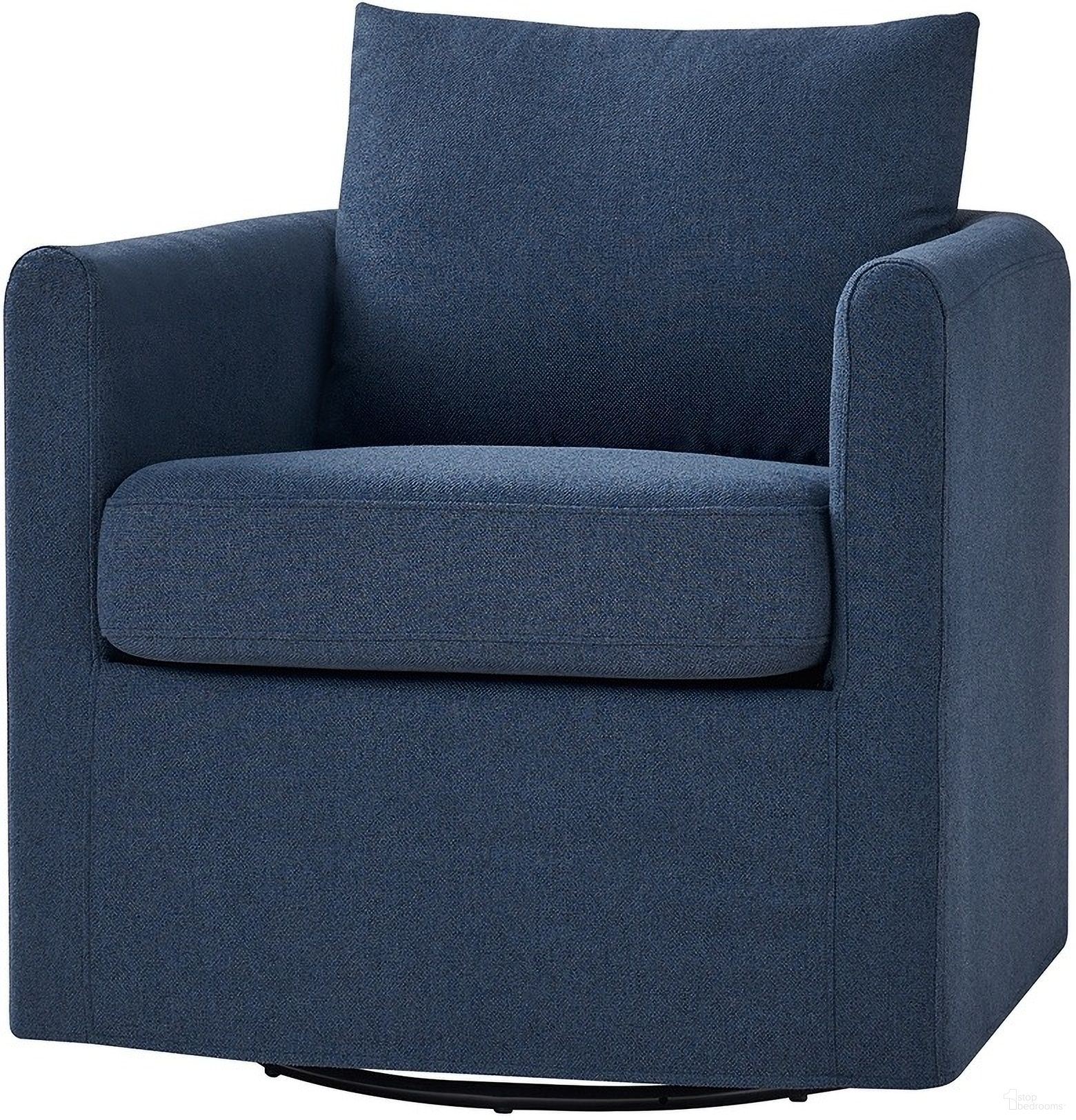 The appearance of Asser Slipcovered Swivel Chair In Navy designed by Karat Home in the modern / contemporary interior design. This navy piece of furniture was selected by 1StopBedrooms from Asser Collection to add a touch of cosiness and style into your home. Sku: CHMJ0949-NAV. Material: Linen Look Fabric.