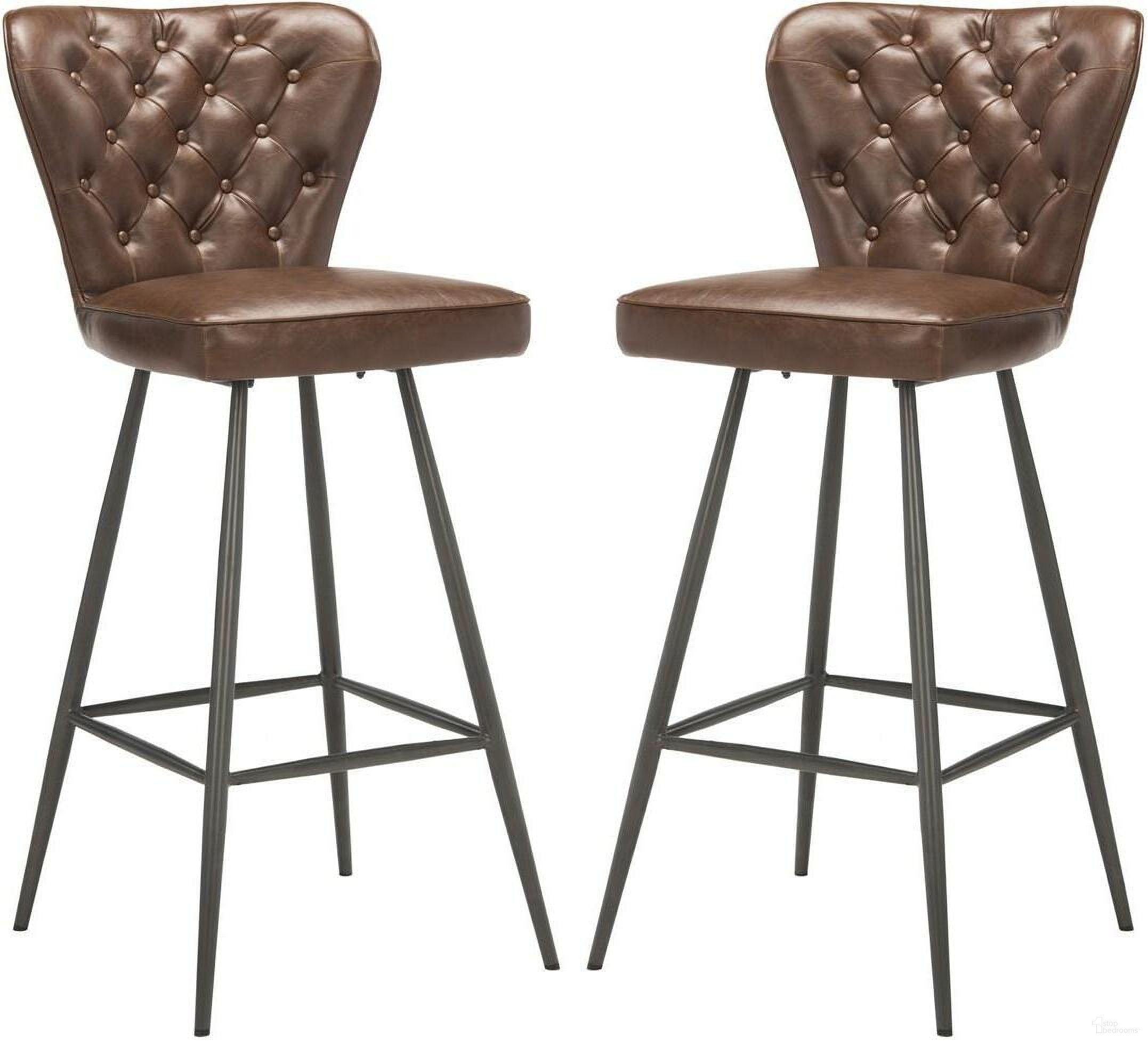 The appearance of Aster Burgundy and Black 30 Inch Leather Tufted Bar Stool Set of 2 designed by Safavieh in the modern / contemporary interior design. This burgundy piece of furniture  was selected by 1StopBedrooms from Aster Collection to add a touch of cosiness and style into your home. Sku: FOX1703A-SET2. Material: Steel.
