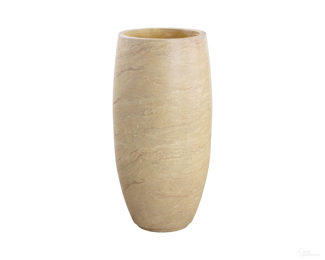Aster Travertine Look Tall Planter In Taupe and Natural