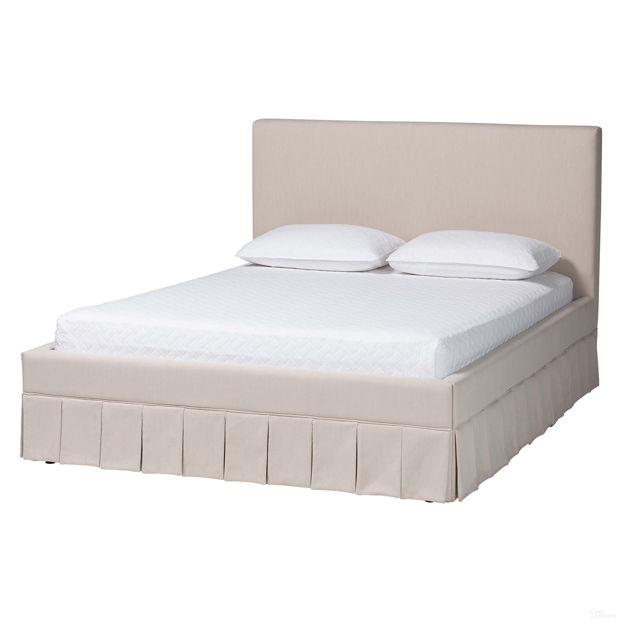 The appearance of Astin Queen Platform Bed with Pleated Skirt In Beige designed by Baxton Studio in the modern / contemporary interior design. This beige piece of furniture was selected by 1StopBedrooms from Astin Collection to add a touch of cosiness and style into your home. Sku: CF0022-5-Pleated Beige-Queen. Bed Type: Platform Bed. Material: Polyester. Bed Size: Queen.