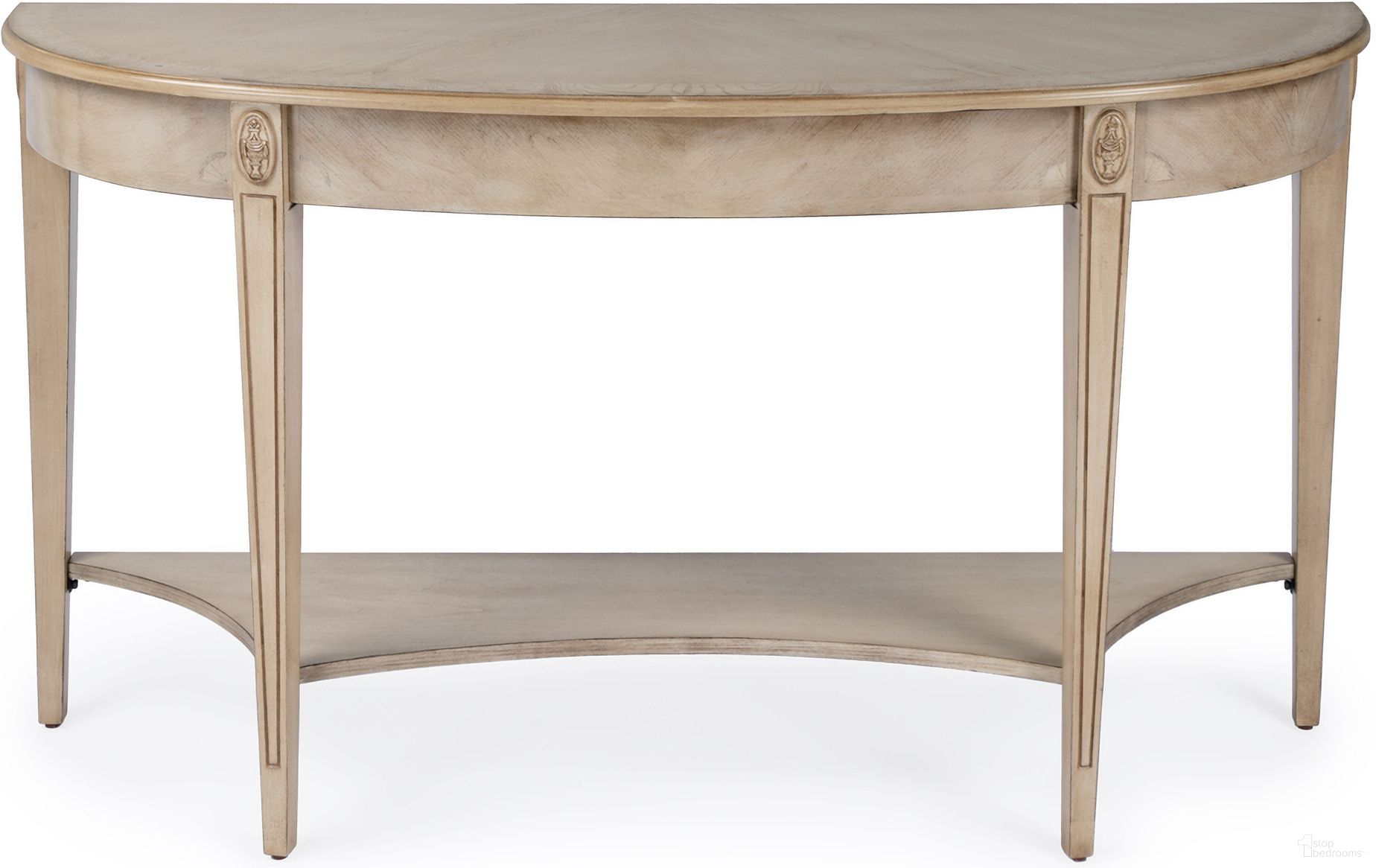 The appearance of Astor 54 Inch W Demilune Console Table In Tan/Beige designed by Butler Specialty Company in the traditional interior design. This beige piece of furniture was selected by 1StopBedrooms from Astor Collection to add a touch of cosiness and style into your home. Sku: 4146424. Material: Rubberwood.