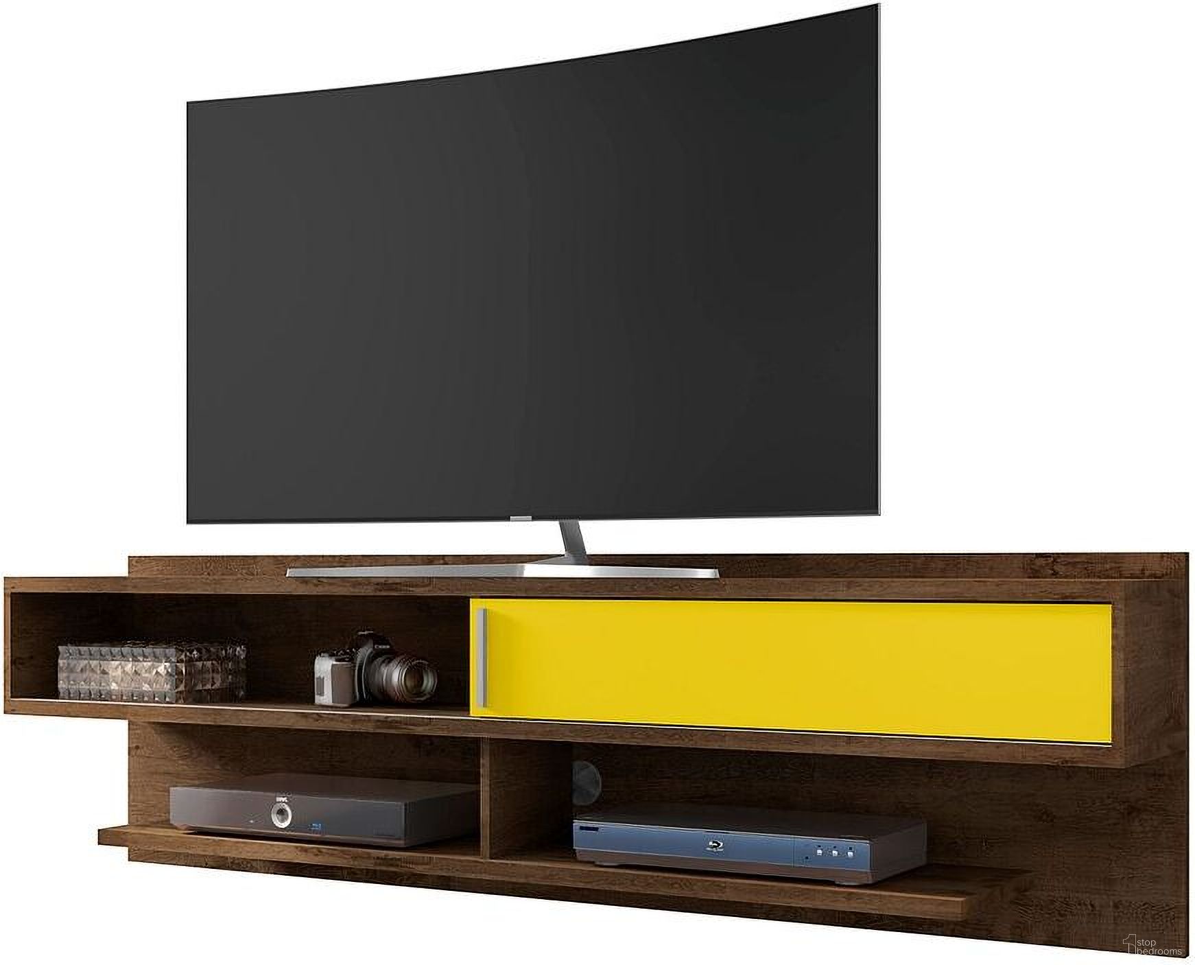Astor 70.86 Modern Floating Entertainment Center 1.0 With Media Shelves In Rustic Brown And Yellow
