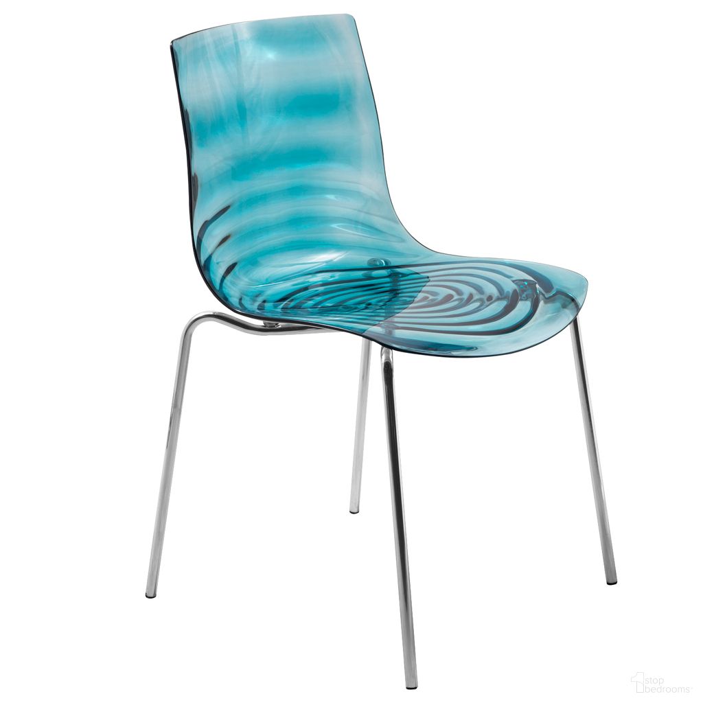 The appearance of Astor Water Ripple Design Dining Chair In Black Base and Transparent Blue Seat designed by LeisureMod in the modern / contemporary interior design. This transparent blue piece of furniture was selected by 1StopBedrooms from Astor Collection to add a touch of cosiness and style into your home. Sku: ACBL-20TBU. Material: Plastic. Chair Type: Side Chair.