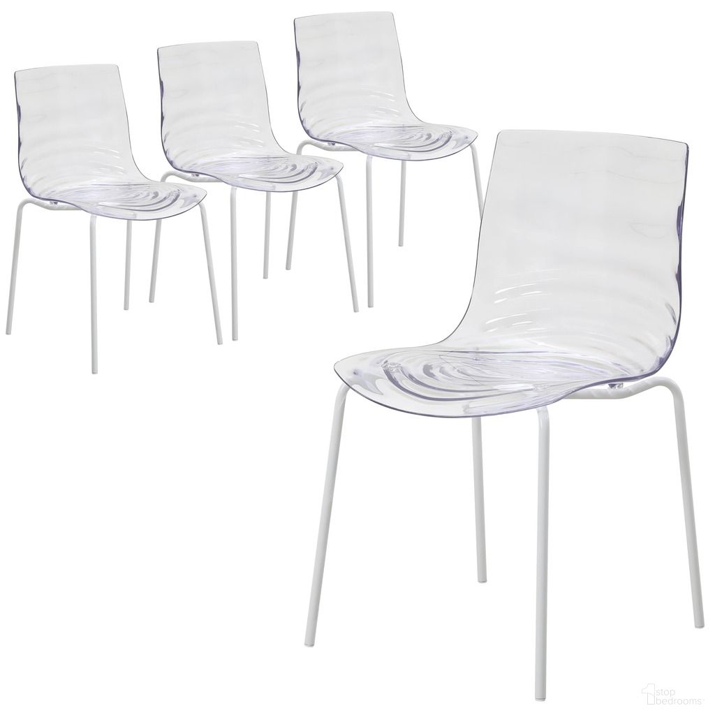 The appearance of Astor Water Ripple Design Dining Chair In White Base and Clear Seat designed by LeisureMod in the modern / contemporary interior design. This clear piece of furniture was selected by 1StopBedrooms from Astor Collection to add a touch of cosiness and style into your home. Sku: ACW-20CL. Material: Plastic. Chair Type: Side Chair.