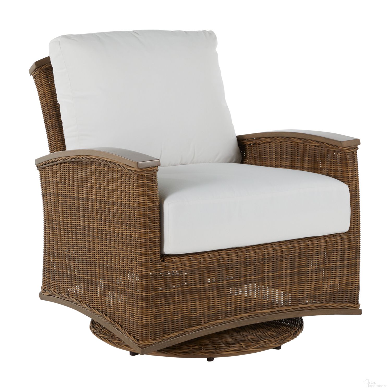 The appearance of Astoria Woven Swivel Glider In Bali Pearl designed by Summer Classics in the traditional interior design. This bali pearl piece of furniture  was selected by 1StopBedrooms from Astoria Collection to add a touch of cosiness and style into your home. Sku: 355990+C511P4219N. Material: Wicker.