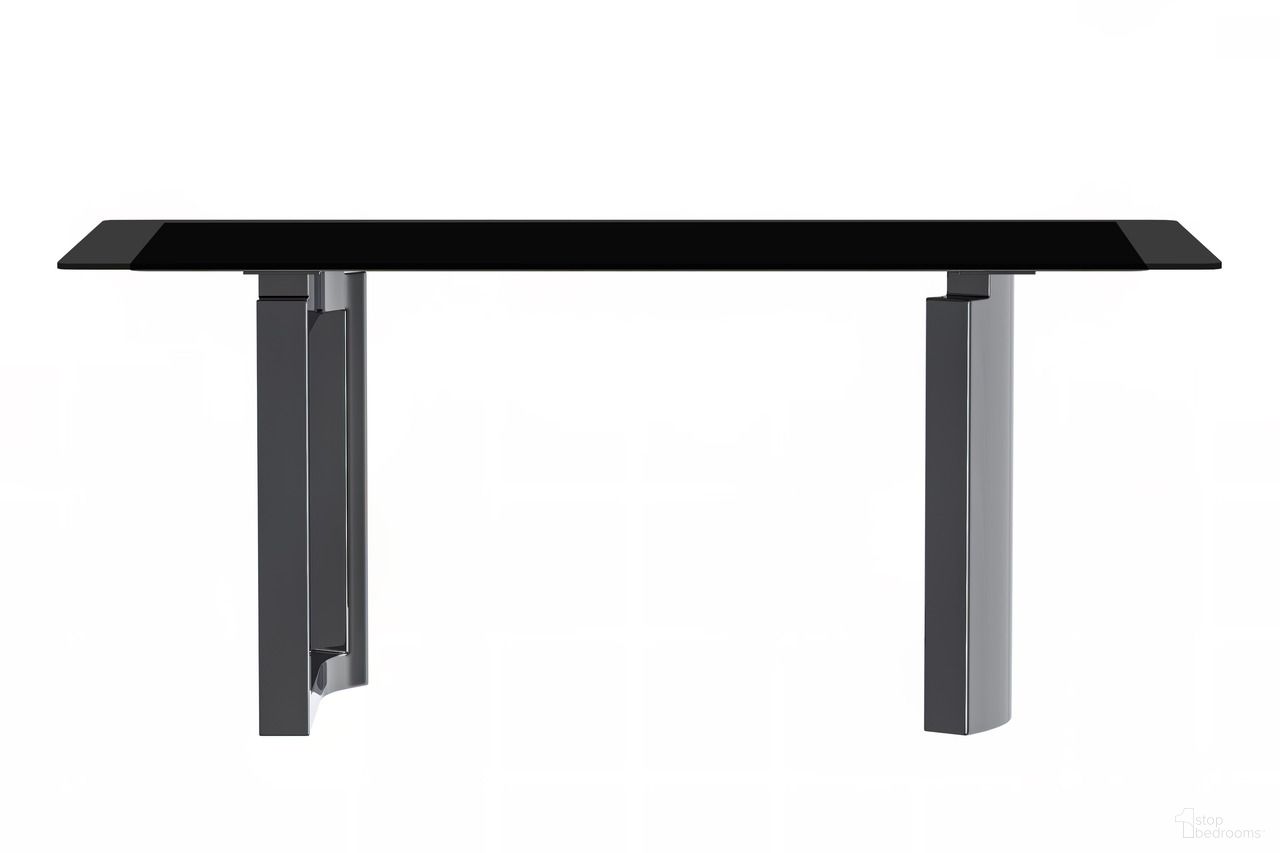 The appearance of Astra 55 Inch Glass Top with Stainless Steel Base Dining Table In Black designed by LeisureMod in the modern / contemporary interior design. This black piece of furniture  was selected by 1StopBedrooms from Astra Collection to add a touch of cosiness and style into your home. Sku: ATSS-55BL-G. Table Base Style: Double Pedestal. Material: Glass. Table Top Shape: Rectangular. Size: 32" x 55".