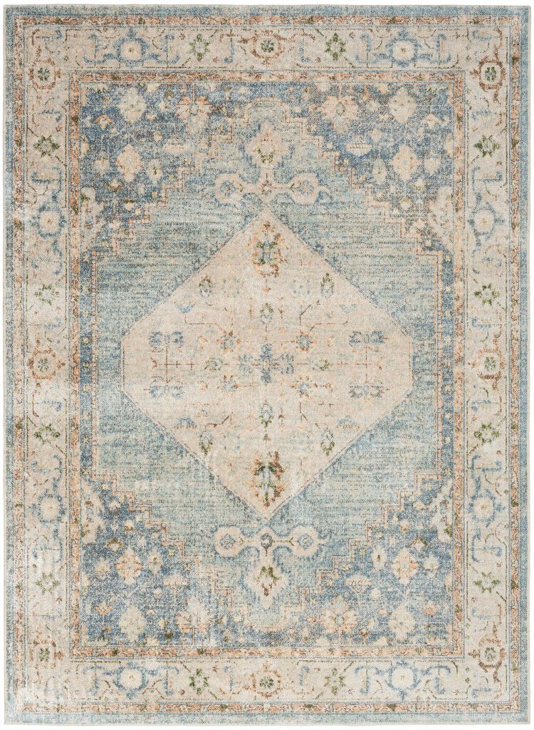 The appearance of Astra Machine Washable 10' x 14' Indoor Rug In Silver Blue designed by Nourison in the rustic / southwestern interior design. This silver blue piece of furniture was selected by 1StopBedrooms from Astra Collection to add a touch of cosiness and style into your home. Sku: 99446979933. Material: Polyester.