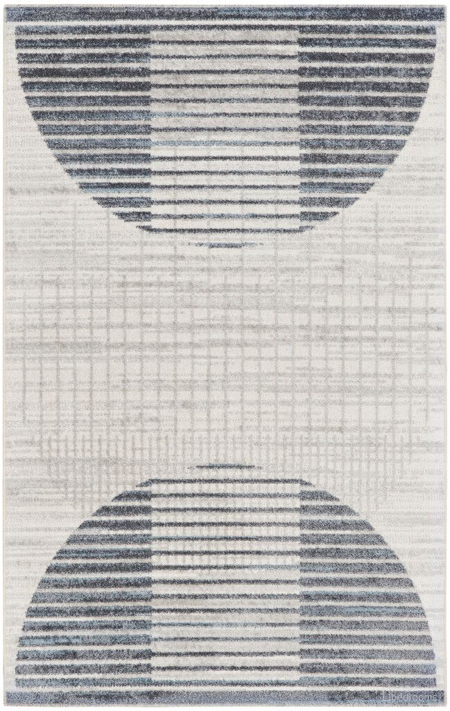 Astra Machine Washable 2'2" x 4' Mid-Century Modern Indoor Rug In Ivory Blue