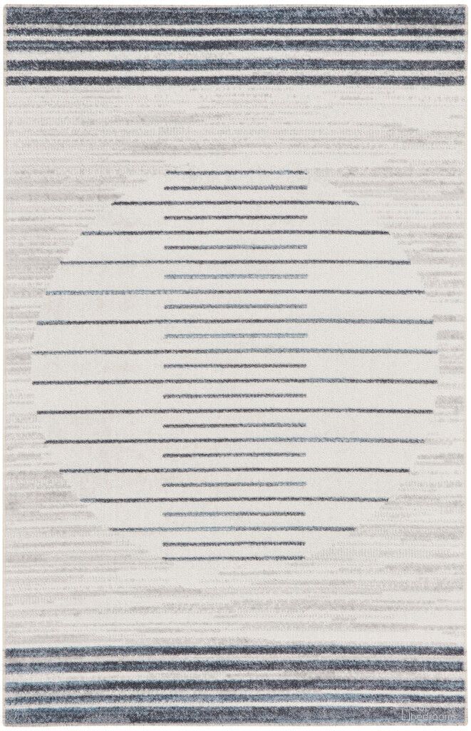 The appearance of Astra Machine Washable 2'2" x 4' Mid-Century Modern Indoor Rug In Ivory Blue designed by Nourison in the transitional interior design. This ivory blue piece of furniture was selected by 1StopBedrooms from Astra Collection to add a touch of cosiness and style into your home. Sku: 99446119889. Material: Polyester.