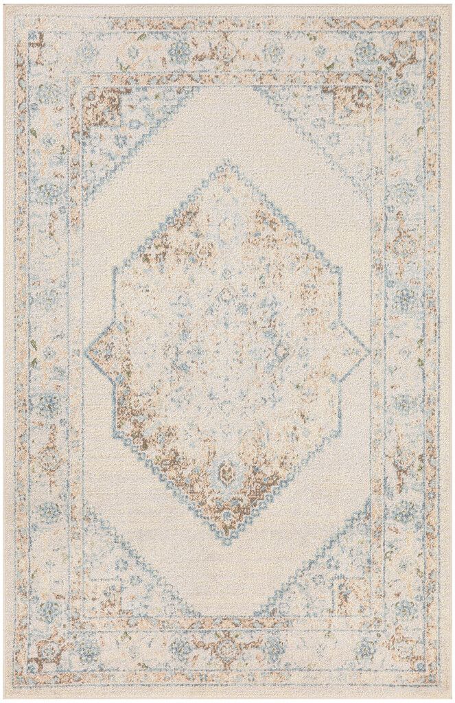 Astra Machine Washable 2'2" x 4' Vintage Indoor Rug In Ivory Blue