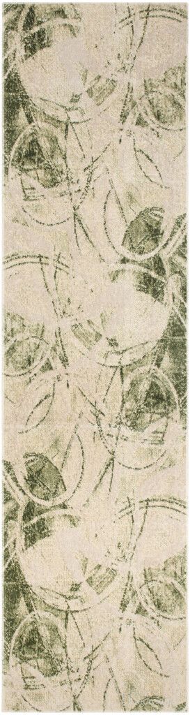 Astra Machine Washable 2'2" x 8' Indoor Rug In Green and Beige