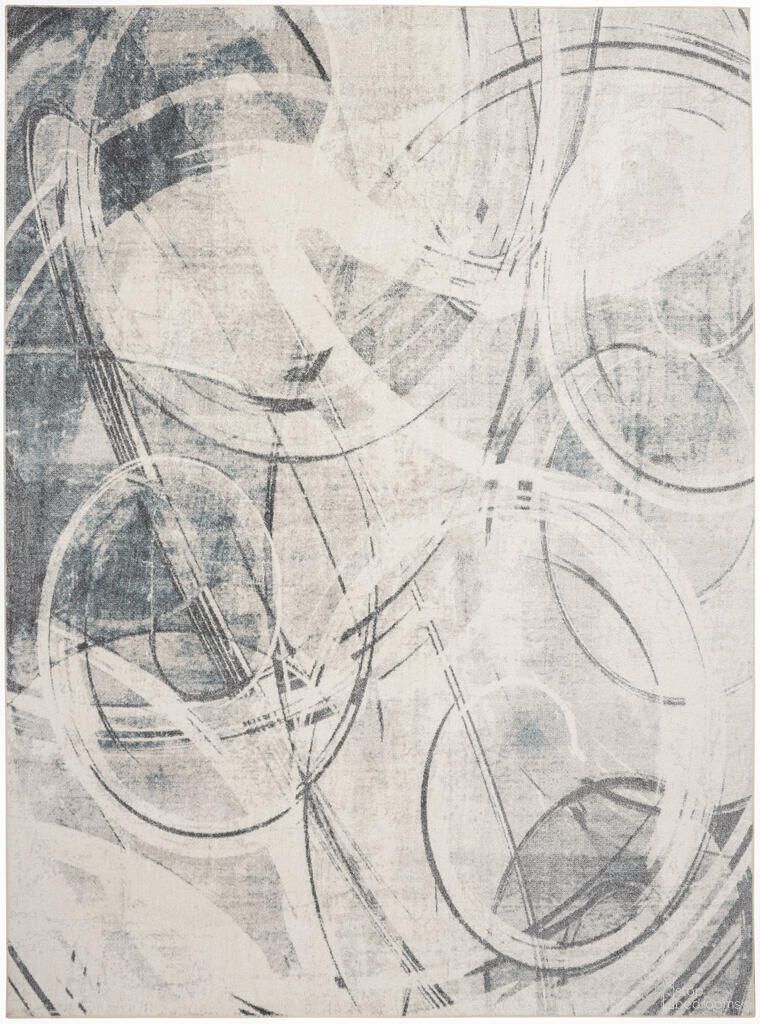 Astra Machine Washable 5'3" x 7' Modern Indoor Rug In Silver Blue