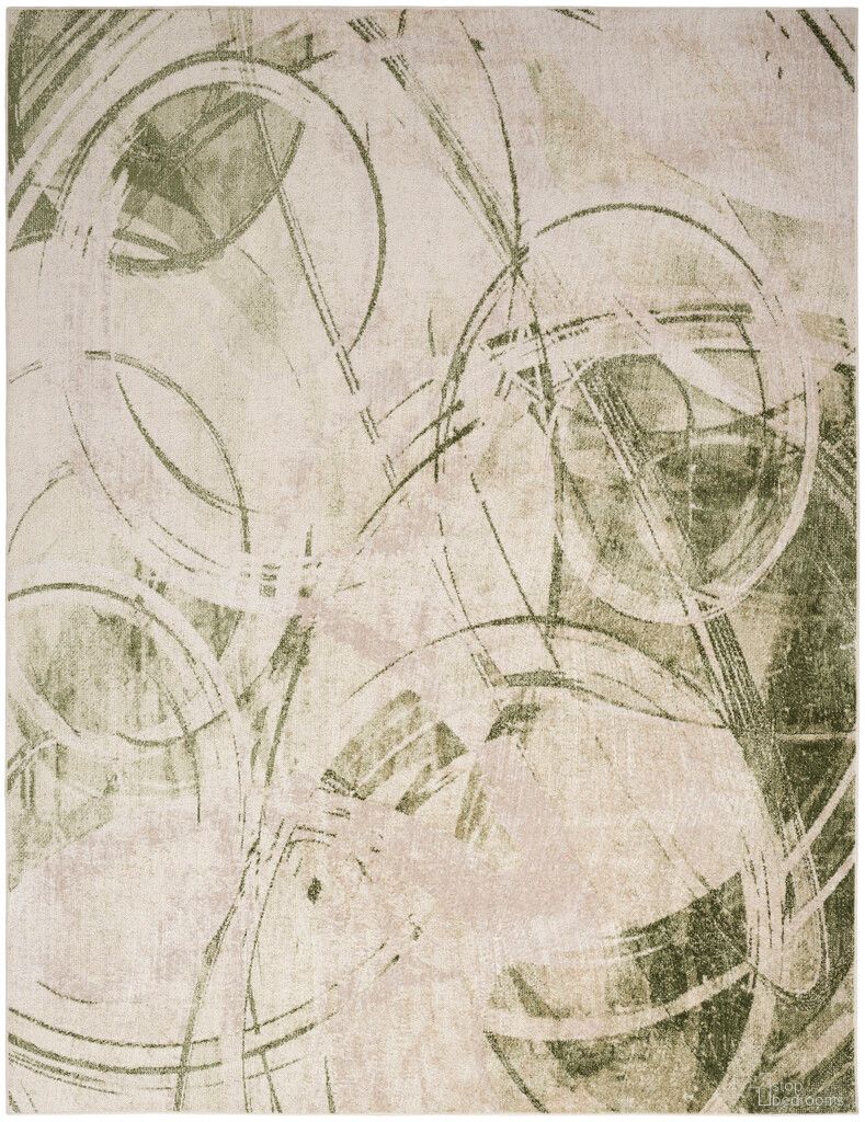 Astra Machine Washable 7'10" x 10' Indoor Rug In Green and Beige