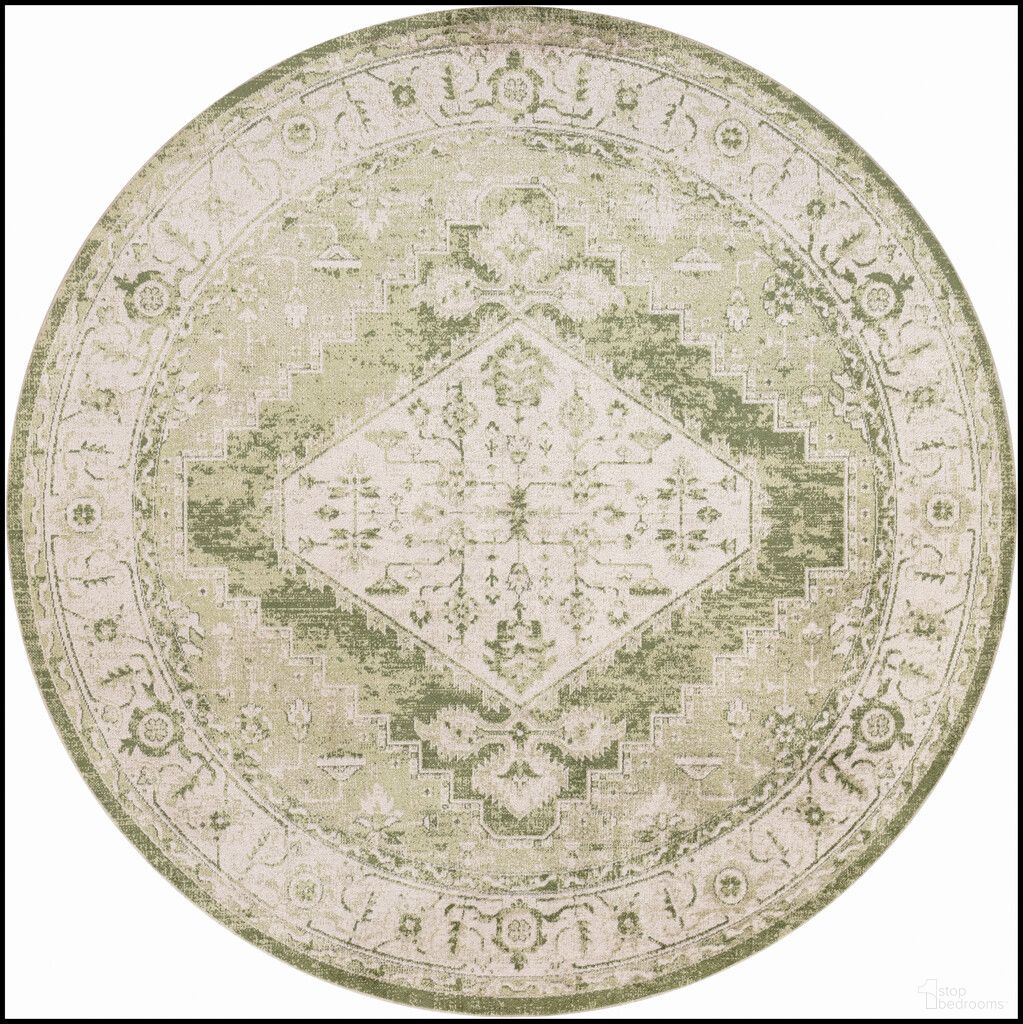 The appearance of Astra Machine Washable 7'10" x 7'10" Round Vintage Indoor Rug In Ivory and Green designed by Nourison in the rustic / southwestern interior design. This ivory and green piece of furniture was selected by 1StopBedrooms from Astra Collection to add a touch of cosiness and style into your home. Sku: 99446964144. Material: Polyester.