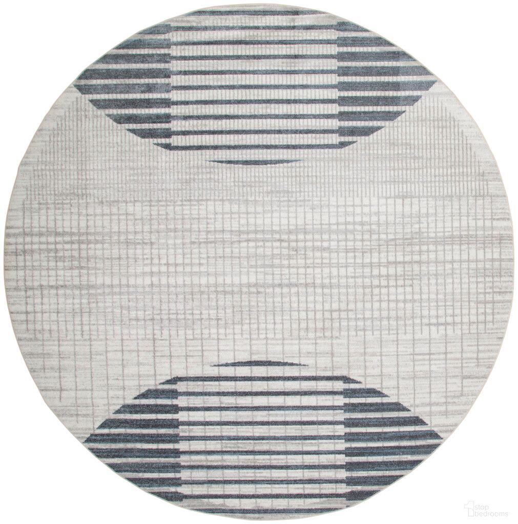 The appearance of Astra Machine Washable 7'10" x 7'10" Round Mid-Century Modern Indoor Rug In Ivory Blue designed by Nourison in the transitional interior design. This ivory blue piece of furniture was selected by 1StopBedrooms from Astra Collection to add a touch of cosiness and style into your home. Sku: 99446932921. Material: Polyester.